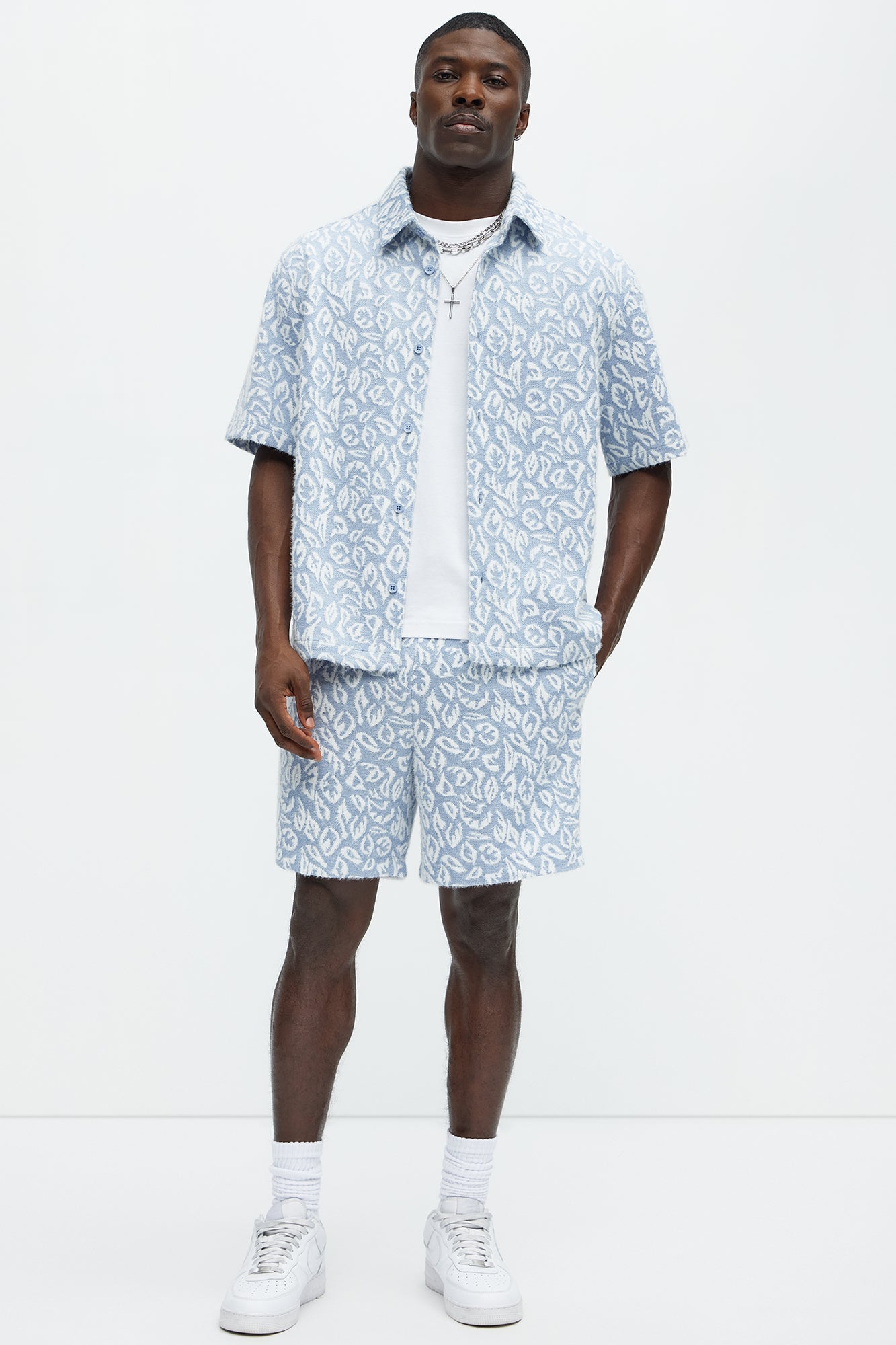 Jacquard Foliage Shorts - Blue/combo Fashion Nova