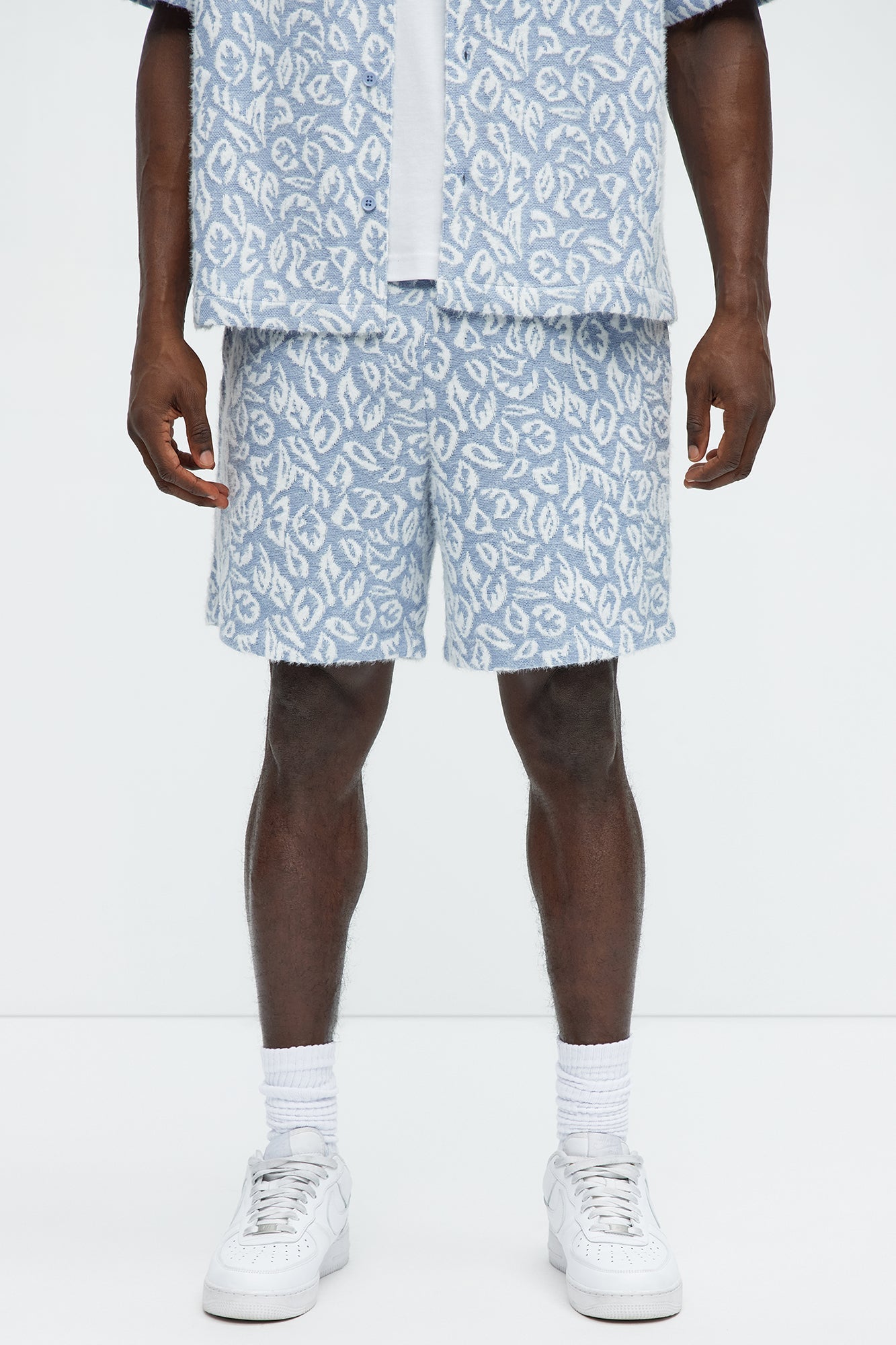 Jacquard Foliage Shorts - Blue/combo Fashion Nova