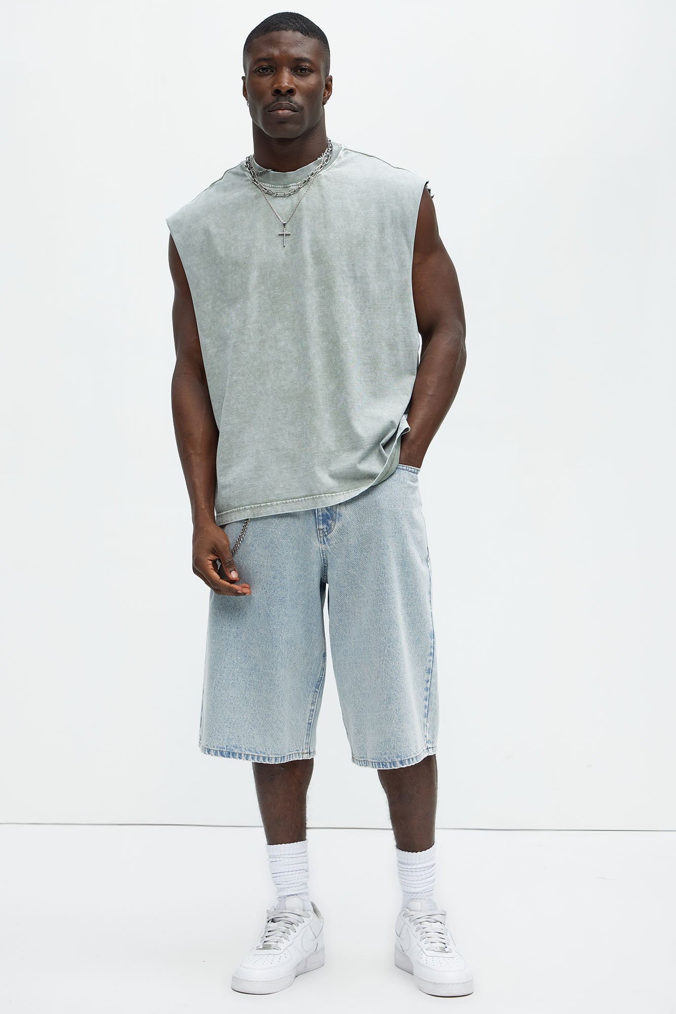 Relaxed Vintage Wash Heavyweight Muscle Tee - Sage Fashion Nova