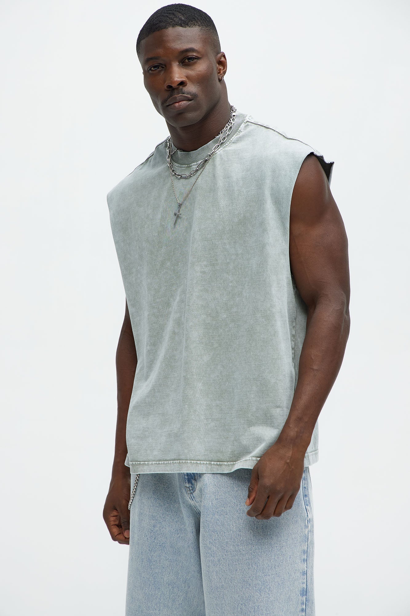 Relaxed Vintage Wash Heavyweight Muscle Tee - Sage Fashion Nova