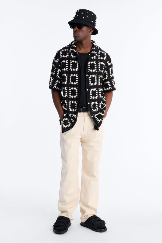 Coastal Crochet Button Up Shirt - Black Fashion Nova
