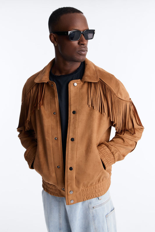 Fringed Festival Grounds Faux Suede Jacket - Camel Fashion Nova