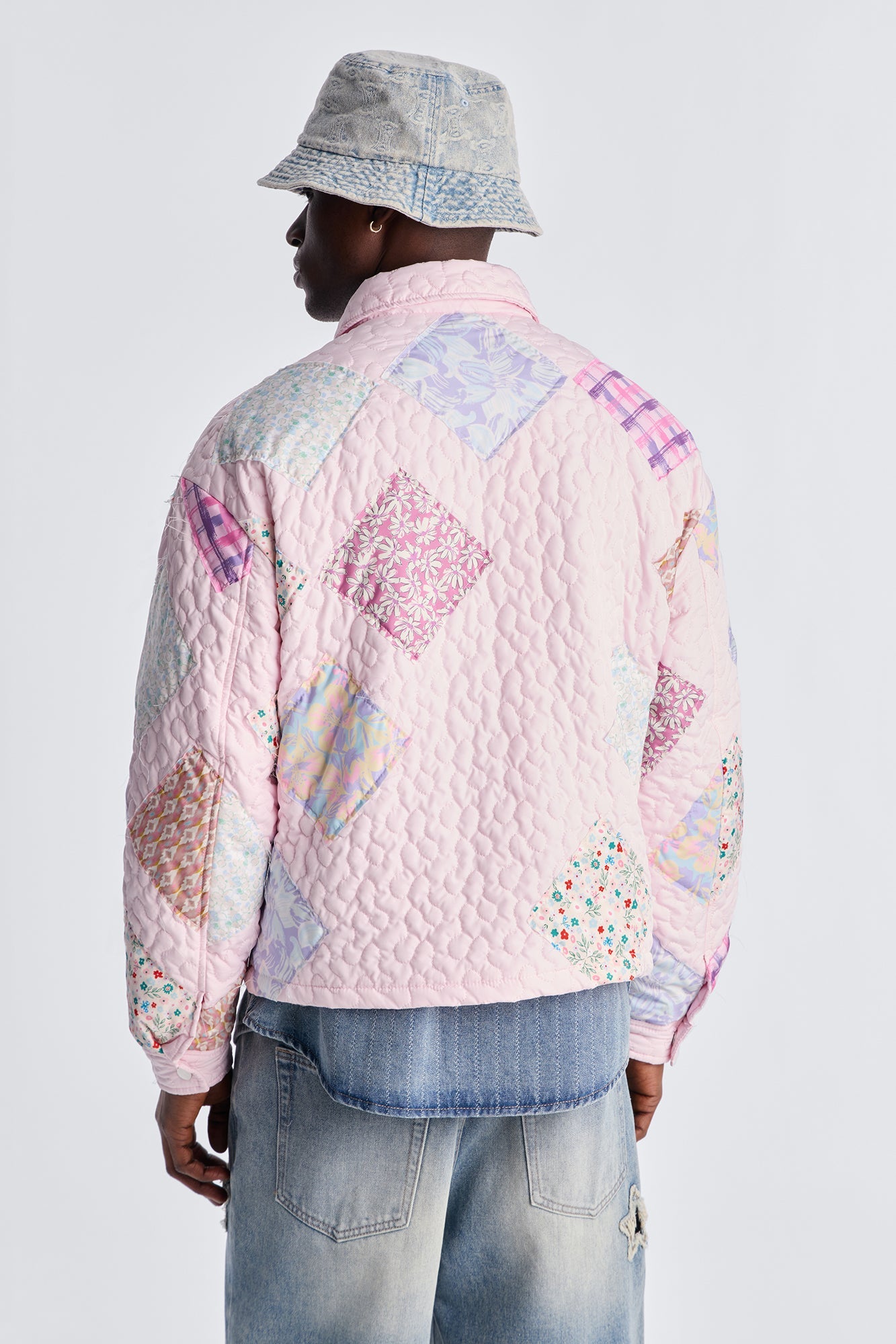 Cropped Quilted Frayed Patchwork Work Jacket - Pink Fashion Nova