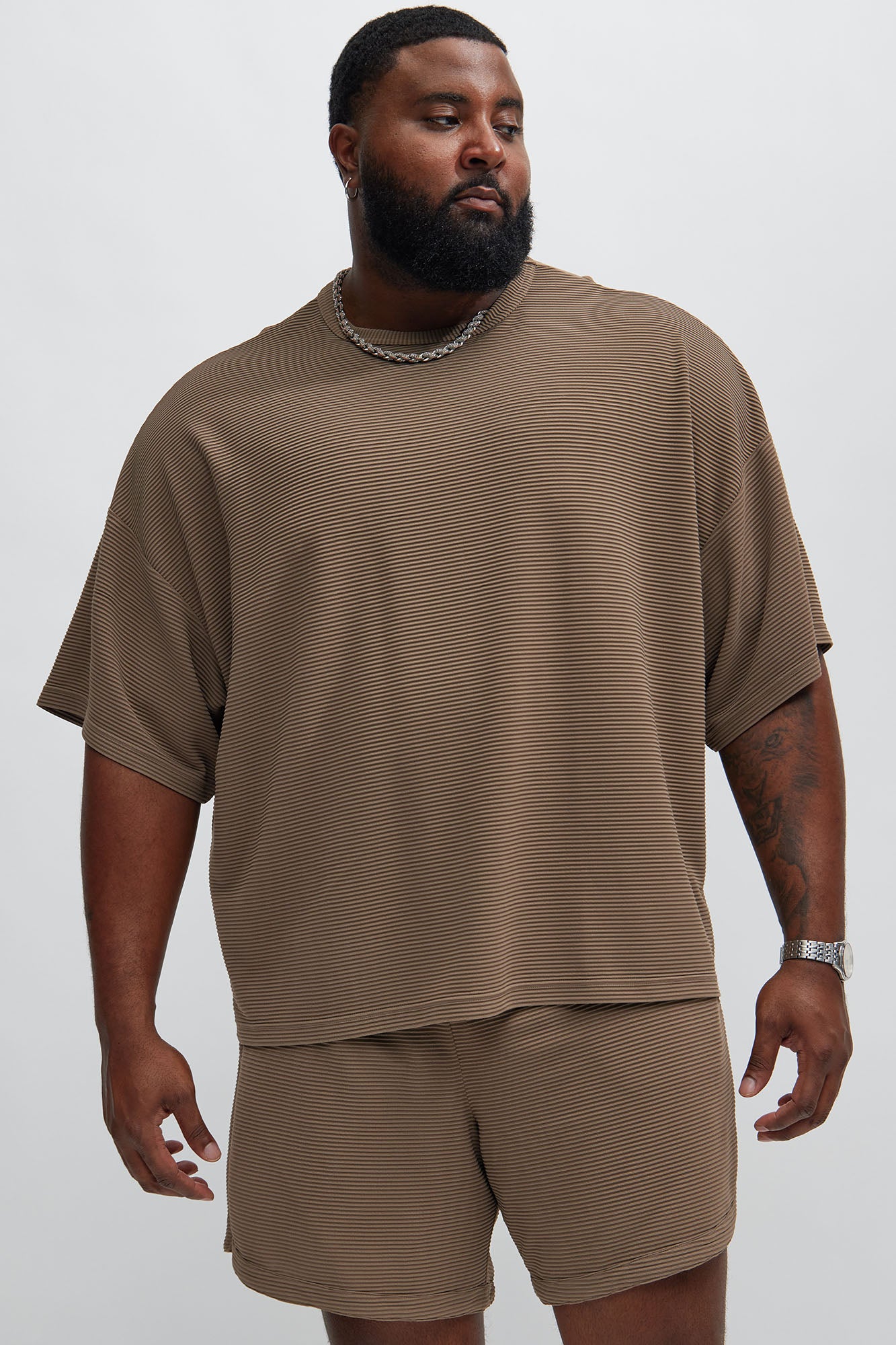 Zyler Textured Boxy Short Sleeve Tee - Taupe Fashion Nova