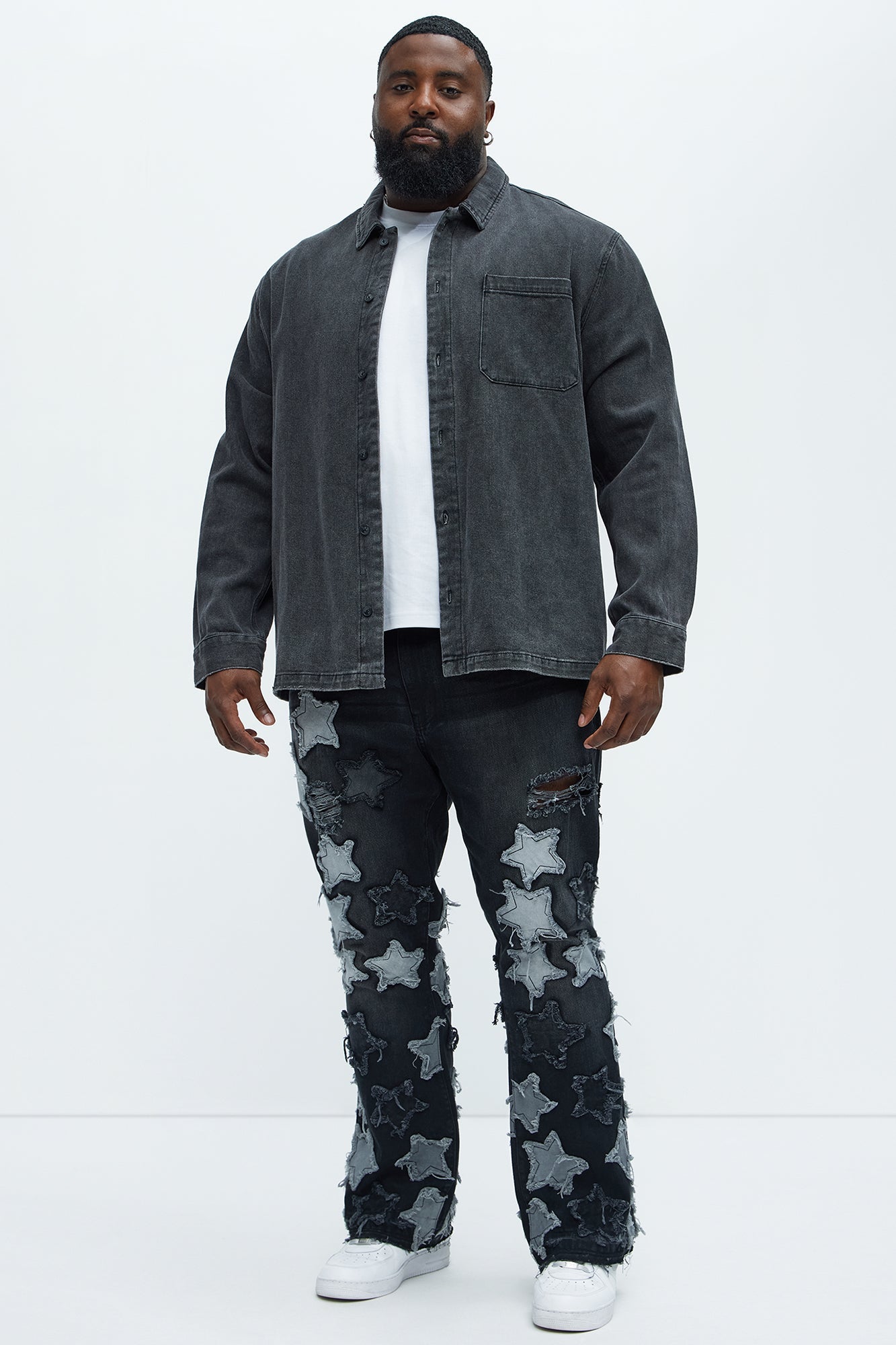Counting Stars Stacked Slim Flare Jeans - Black Wash Fashion Nova