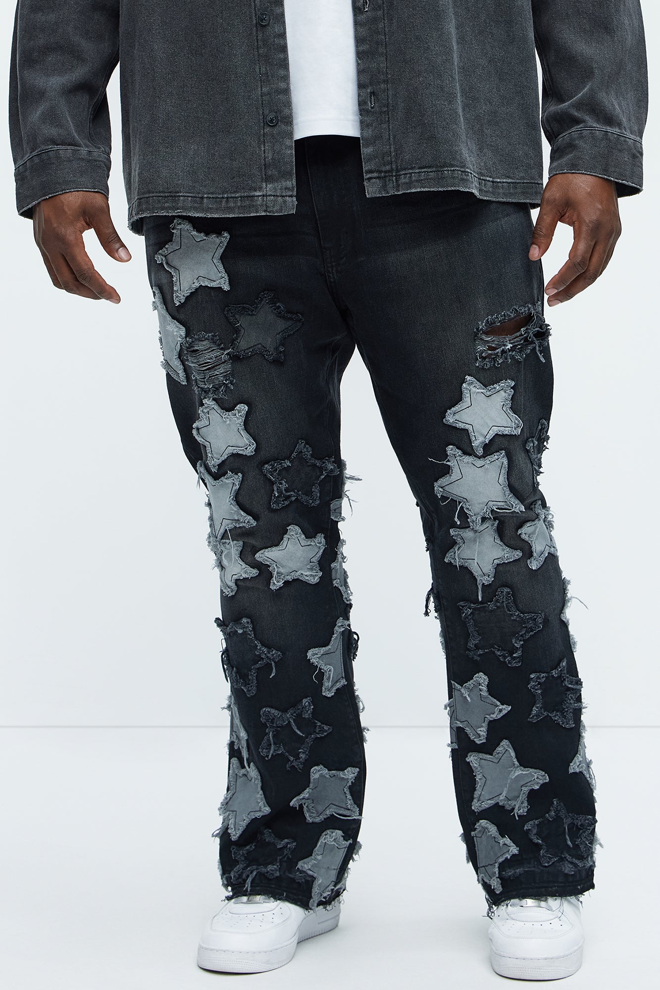Counting Stars Stacked Slim Flare Jeans - Black Wash Fashion Nova