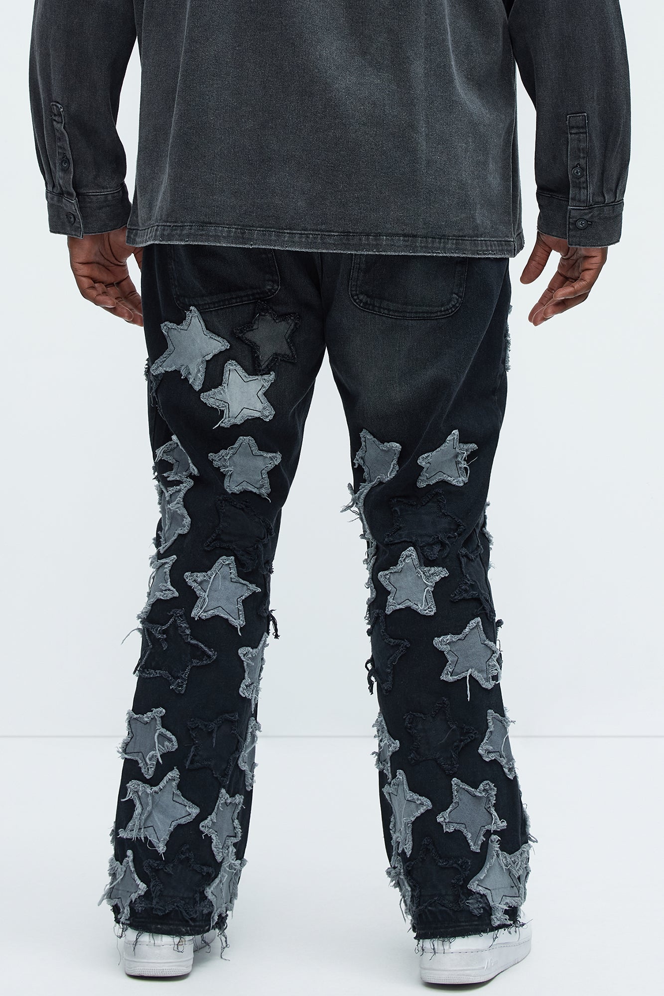 Counting Stars Stacked Slim Flare Jeans - Black Wash Fashion Nova