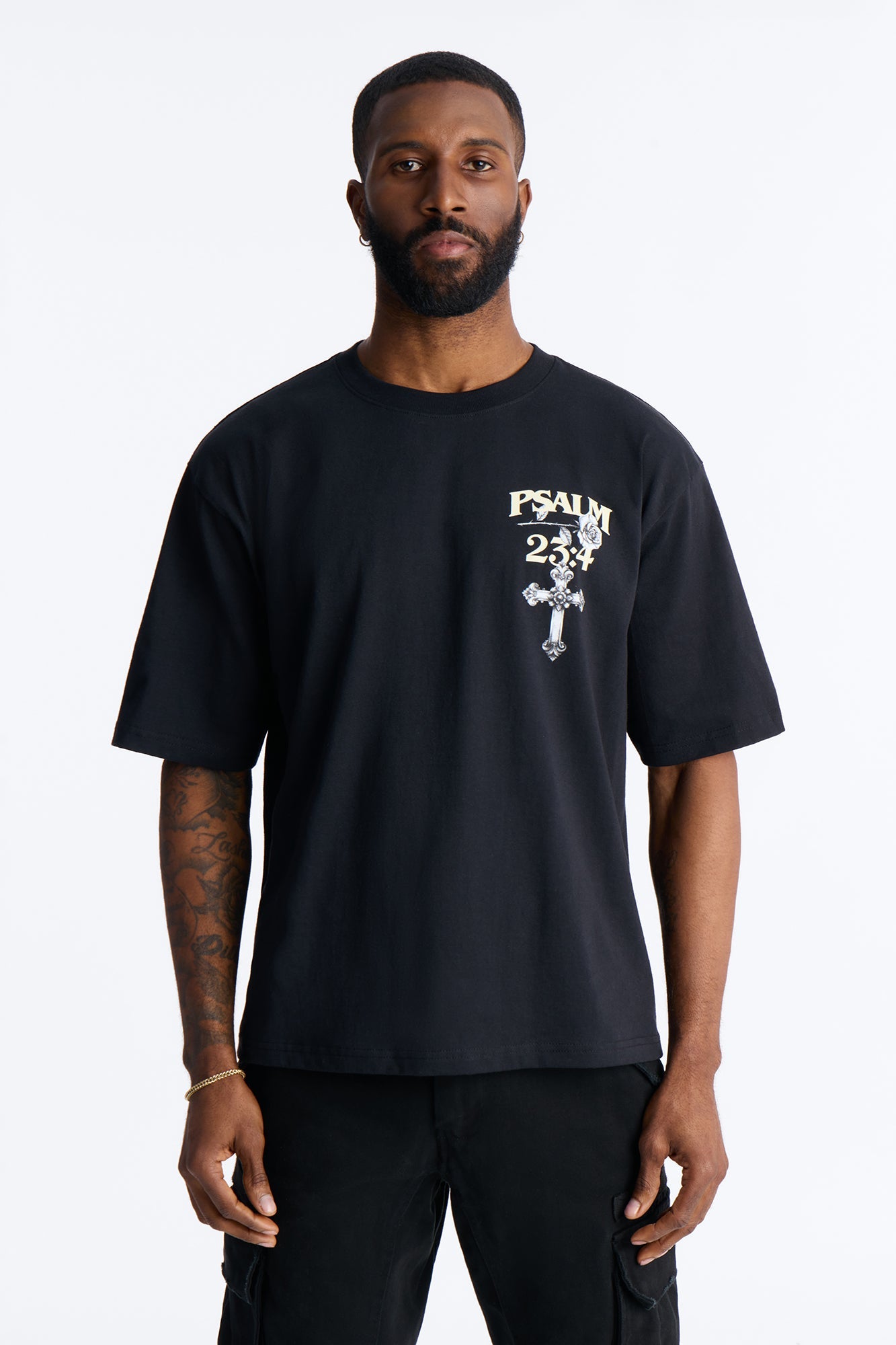 Psalm 23:4 I Walk Through The Valley Boxy Short Sleeve Tee - Black Fashion Nova