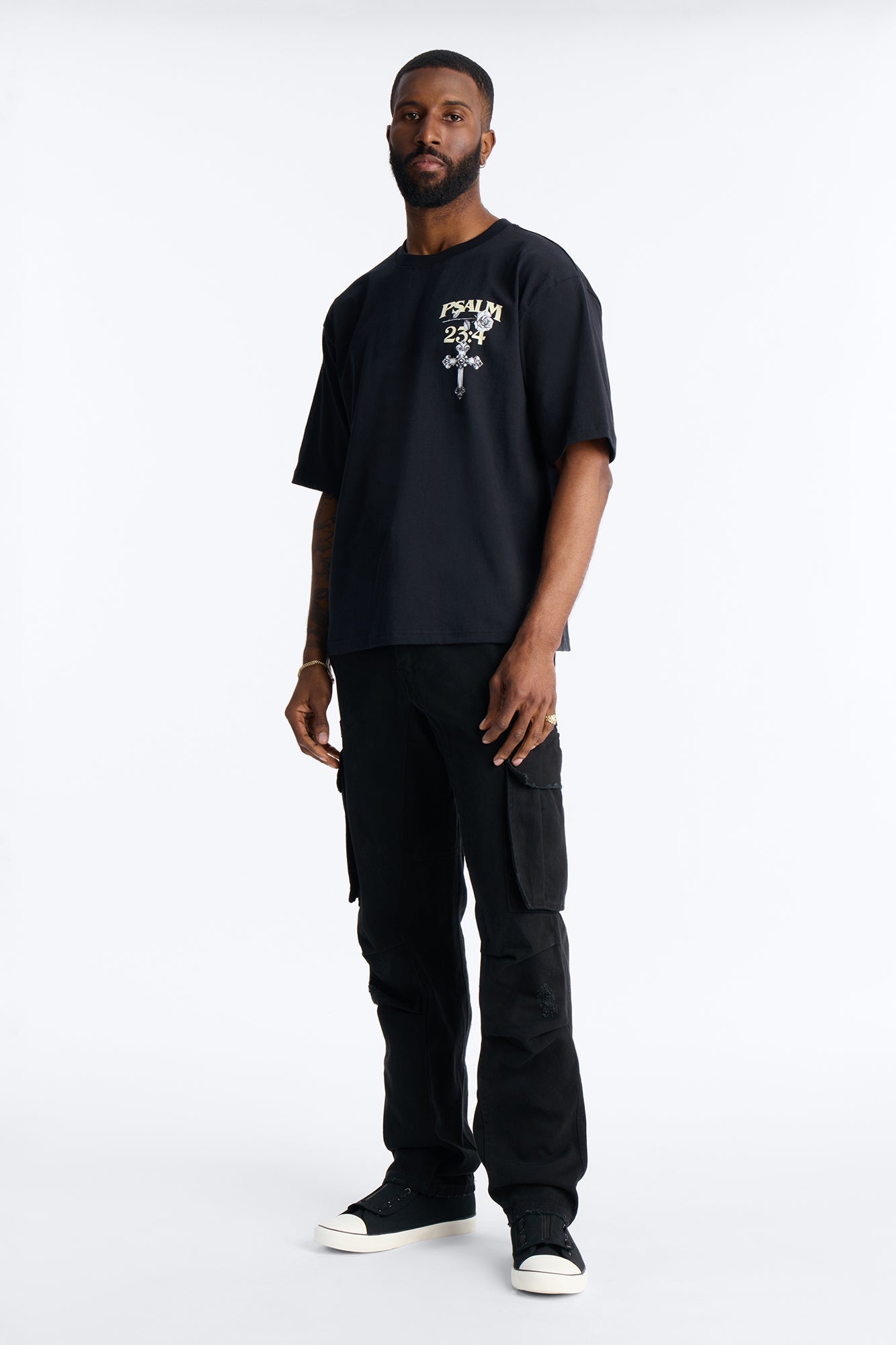Psalm 23:4 I Walk Through The Valley Boxy Short Sleeve Tee - Black Fashion Nova