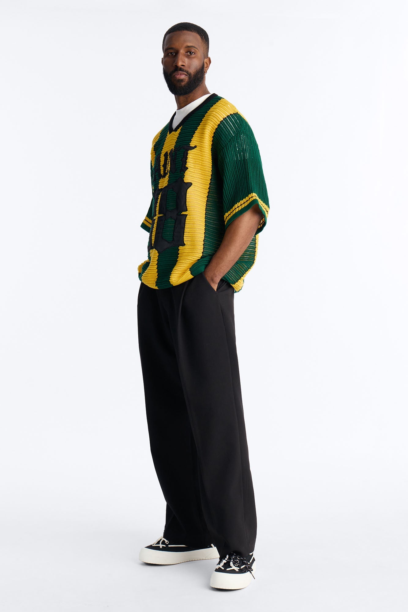 Saint 88 Cross Stripe Short Sleeve Knit Jersey - Yellow Fashion Nova