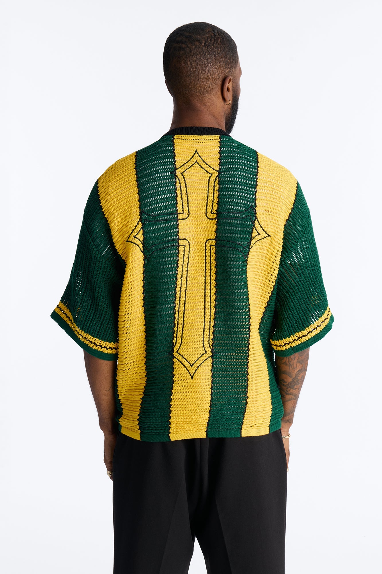 Saint 88 Cross Stripe Short Sleeve Knit Jersey - Yellow Fashion Nova