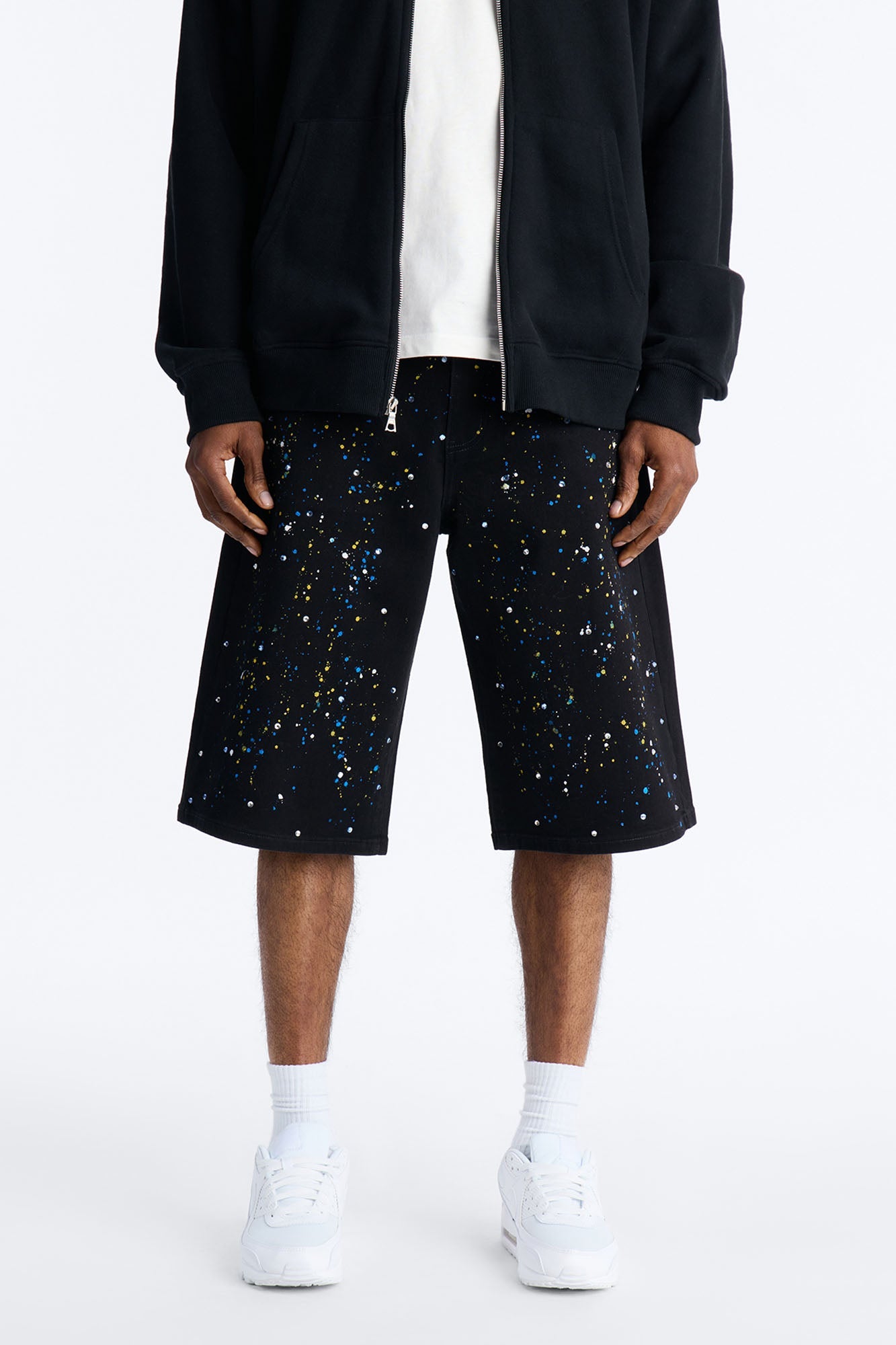 Baggy Drip Bling Denim Short - Black Fashion Nova