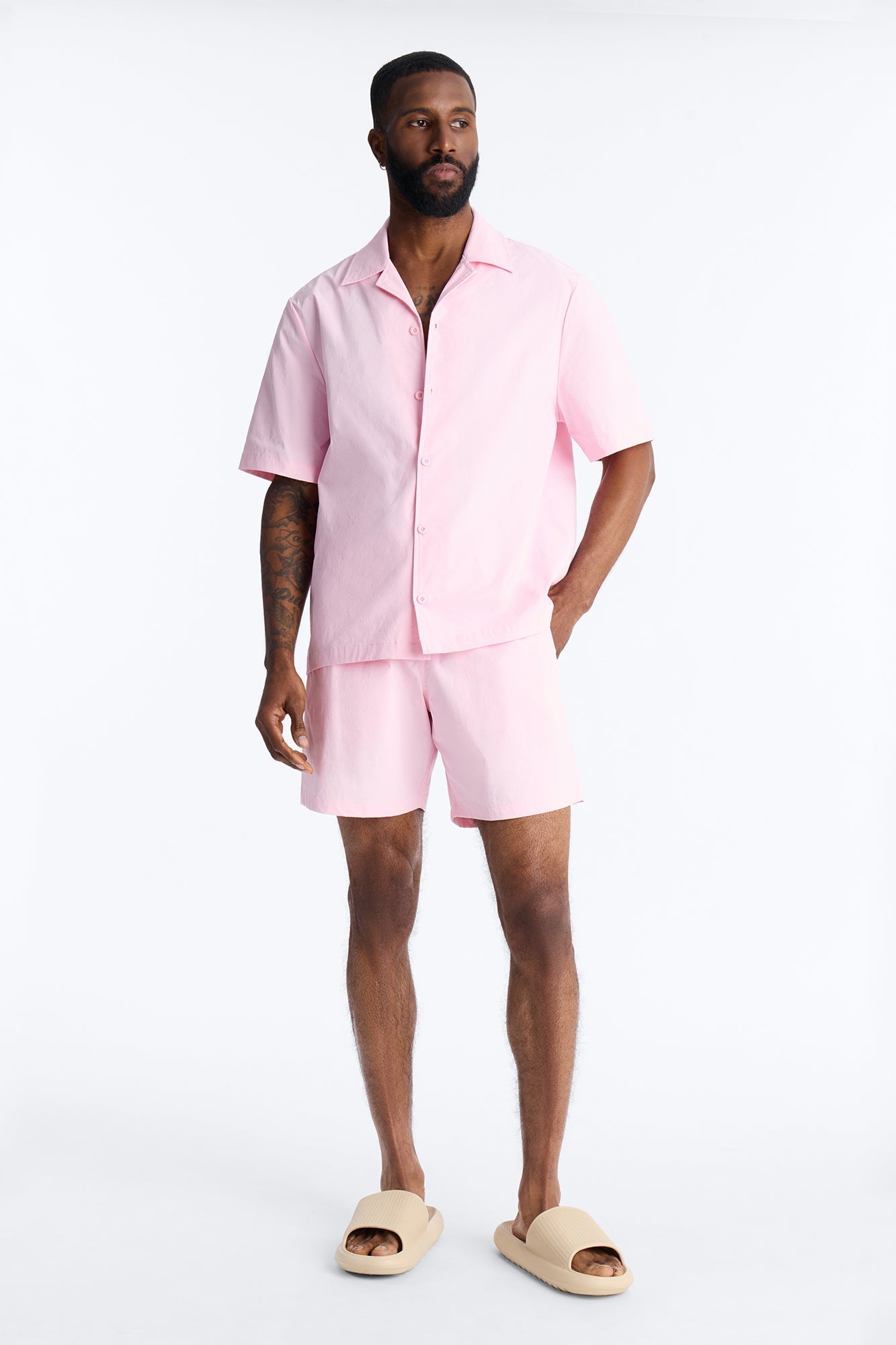 Montez Stretch Swim Trunk 7″ - Pink Fashion Nova
