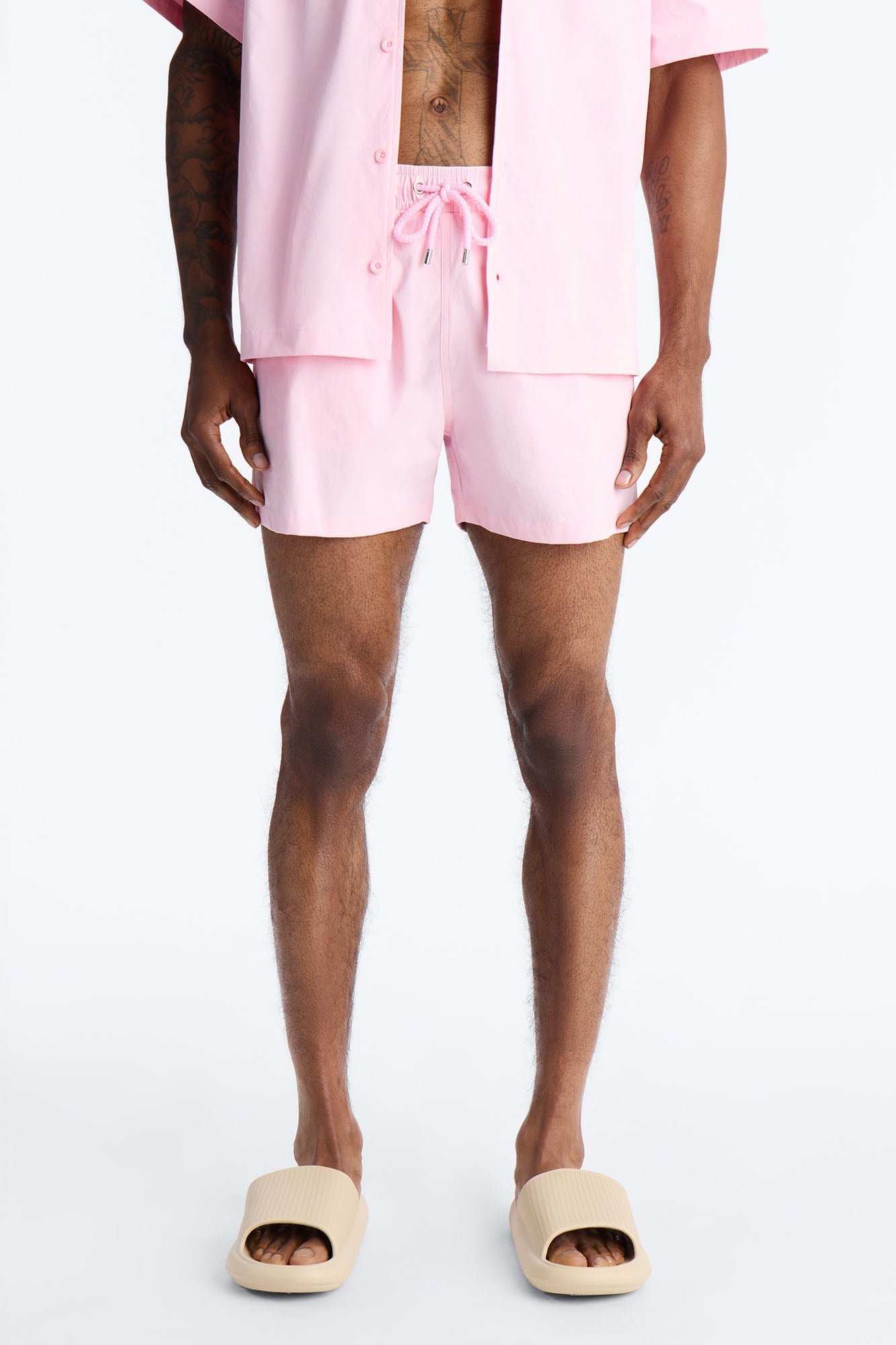 Montez Stretch Swim Trunk 4″ - Pink Fashion Nova