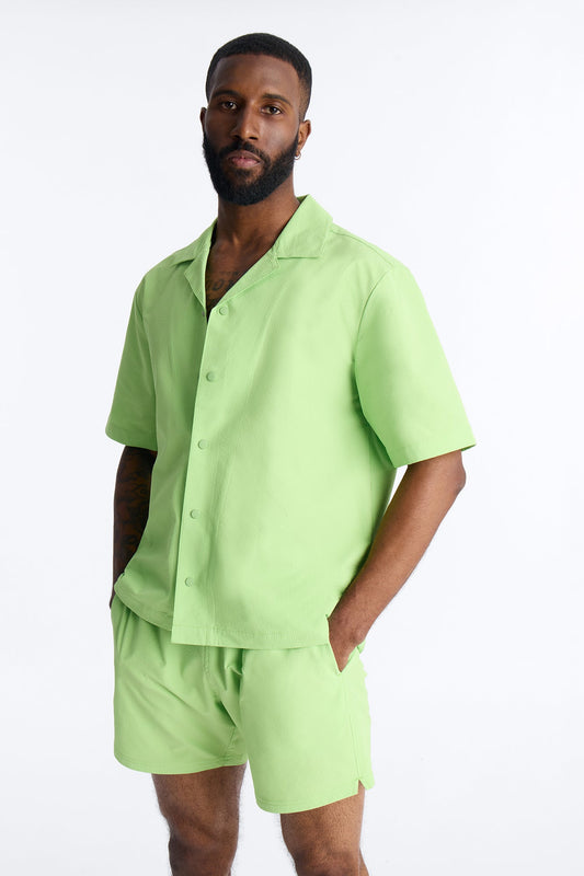 Seersucker Short Sleeve Cuban Collar Shirt - Lime Fashion Nova