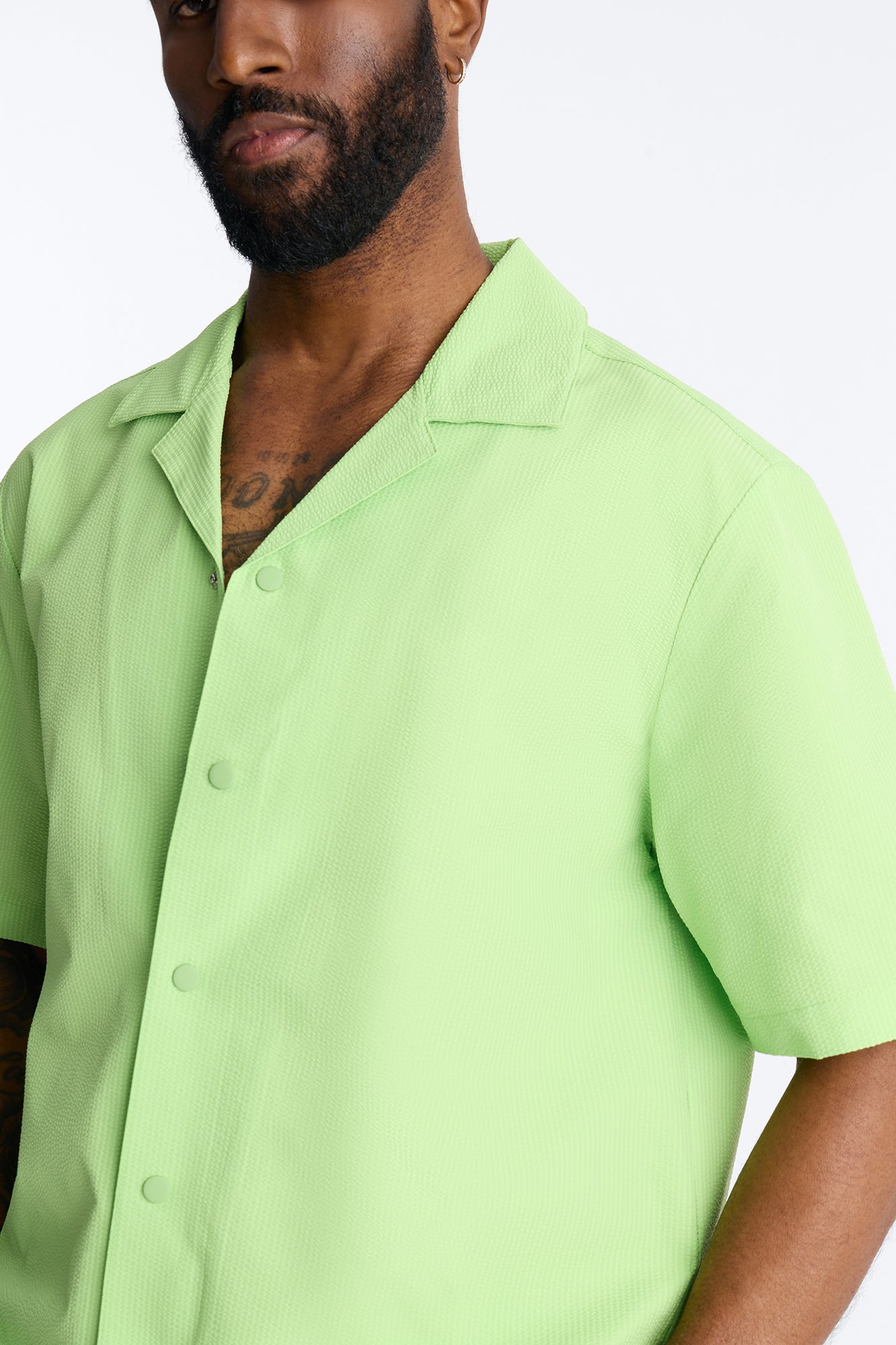 Seersucker Short Sleeve Cuban Collar Shirt - Lime Fashion Nova
