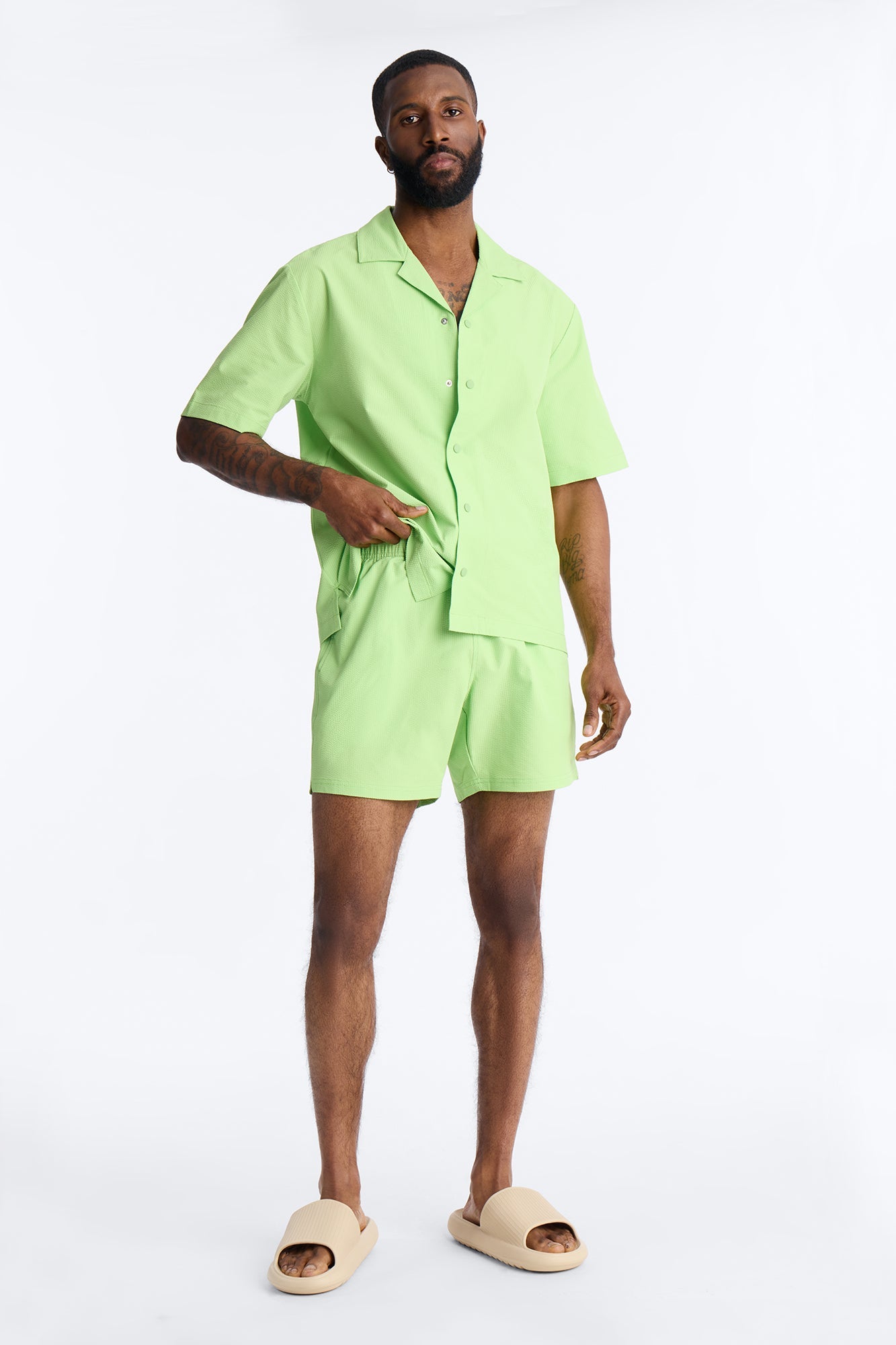 Seersucker Swim Trunk 6″ - Lime Fashion Nova