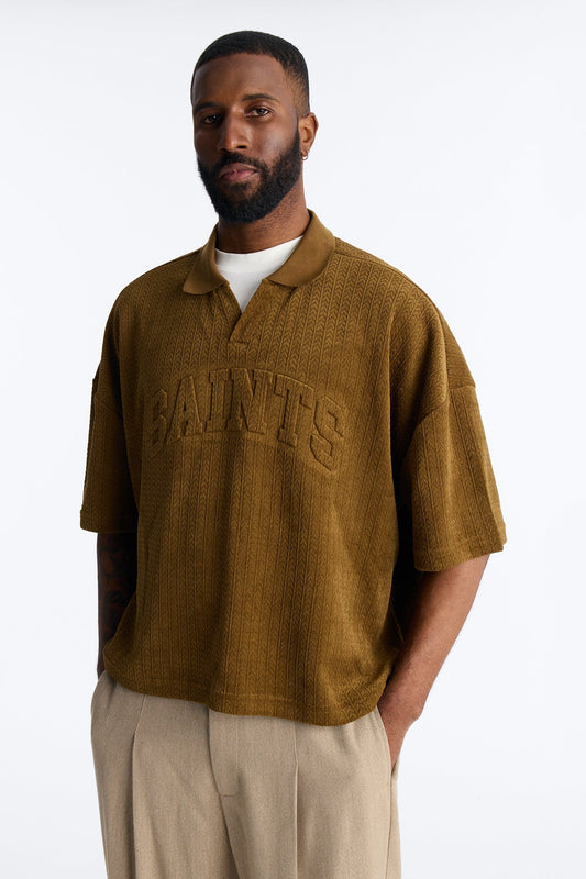 Boxy Cropped Lexington Saints Johnny Collar Polo - Brown Fashion Nova