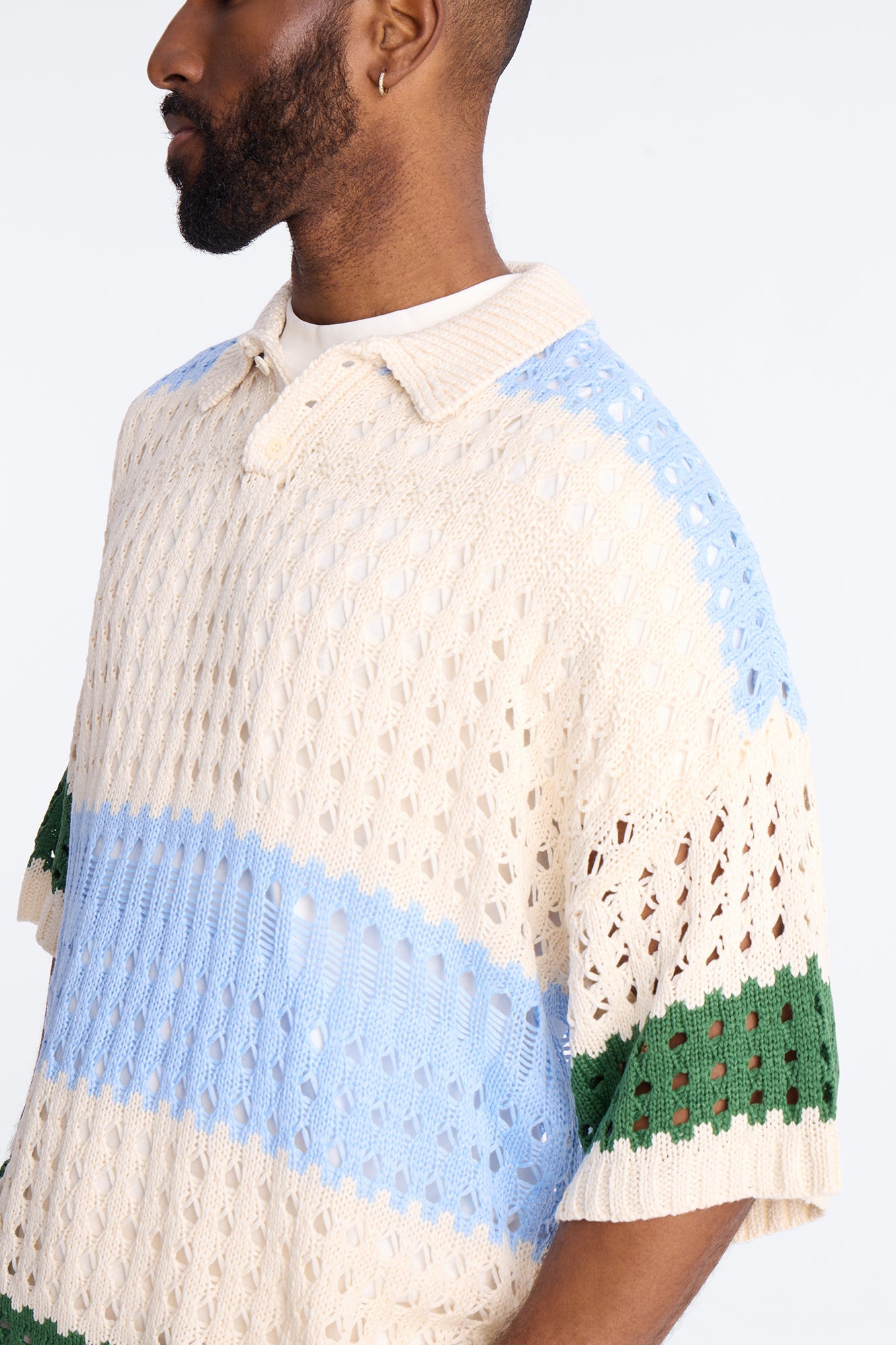 Weathered Stripe Knitted Polo - Light Blue Fashion Nova