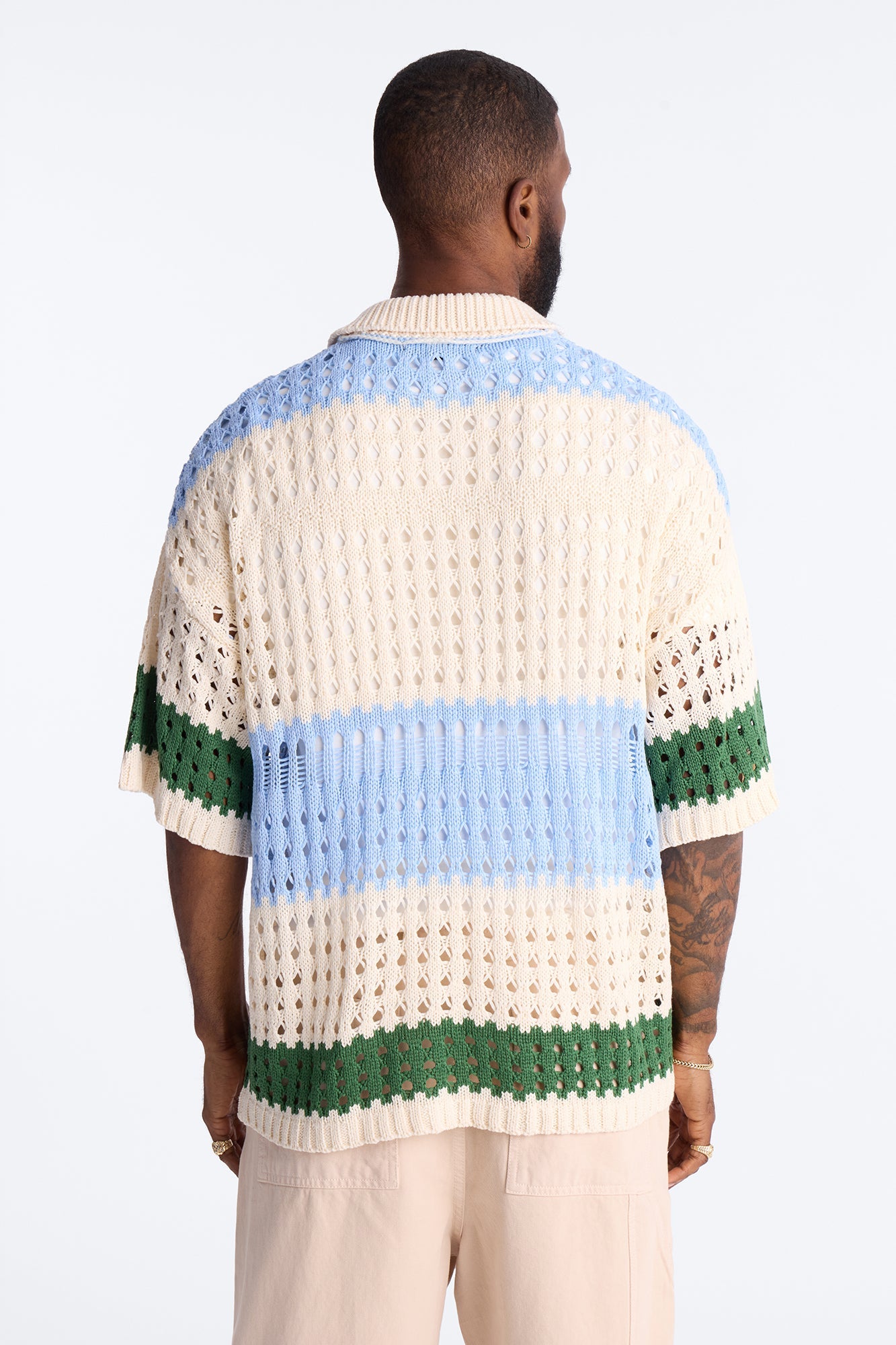 Weathered Stripe Knitted Polo - Light Blue Fashion Nova