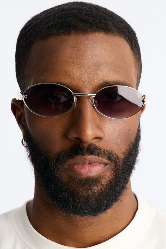 Vintage Oval Polished Metal Sunglasses - Silver Fashion Nova