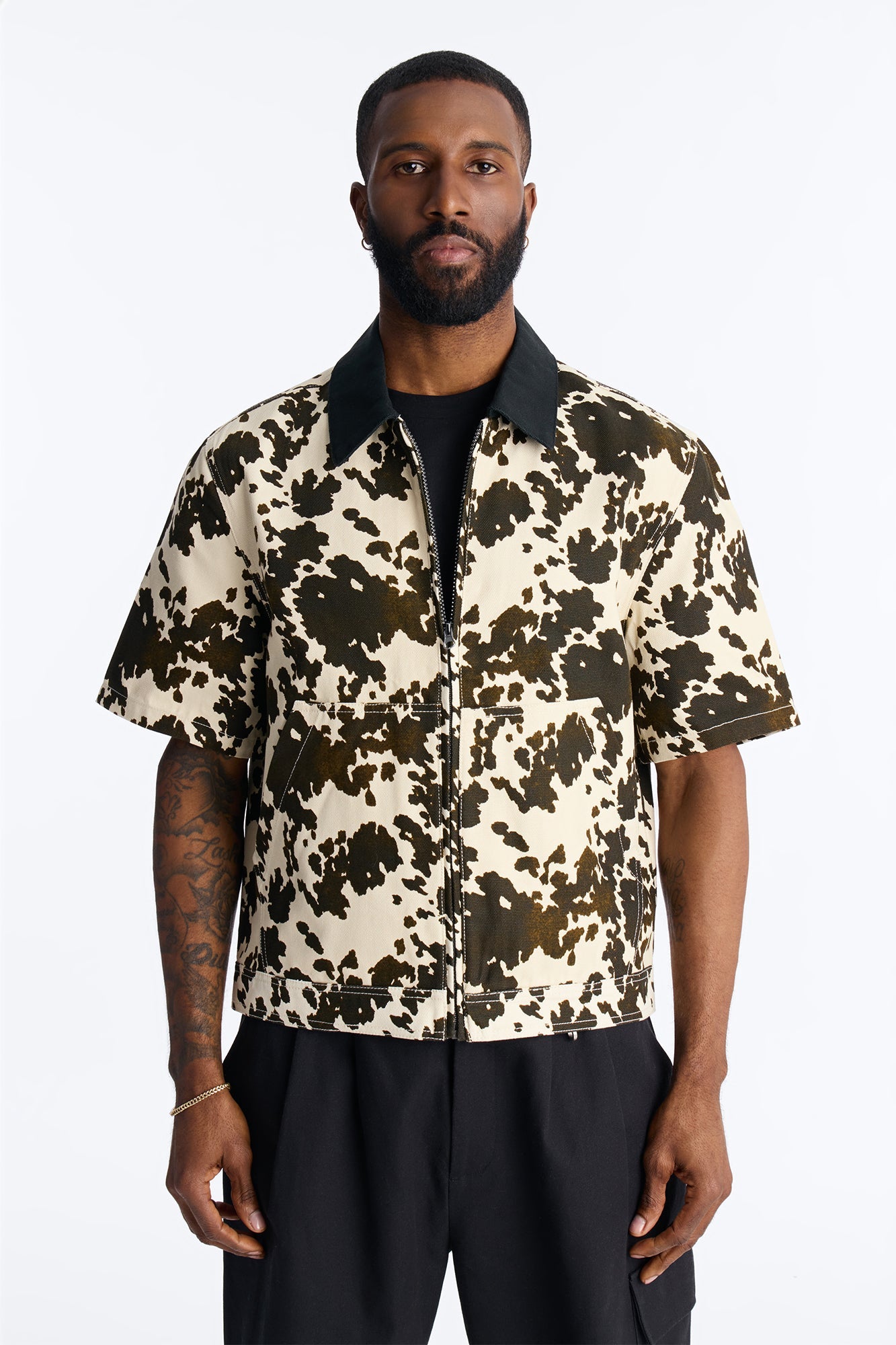 Cropped Roxbury Contrast Collar Shirt - White/combo Fashion Nova