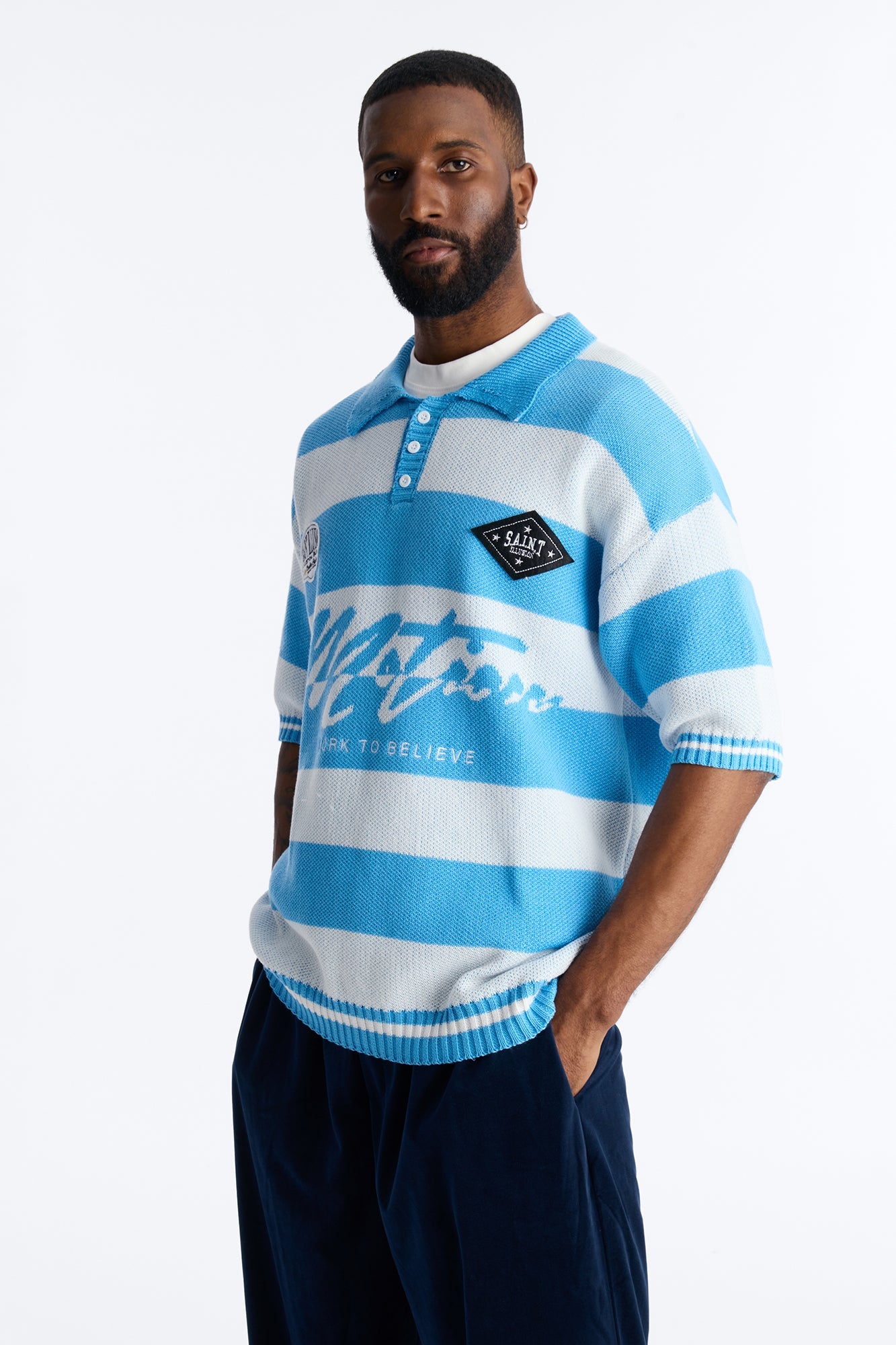 Motion Lines Short Sleeve Polo - Blue Fashion Nova