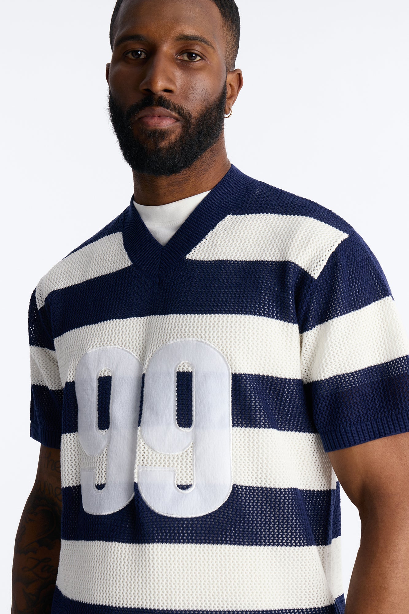 Short Sleeve Striped Crotchet Jersey - Navy Fashion Nova