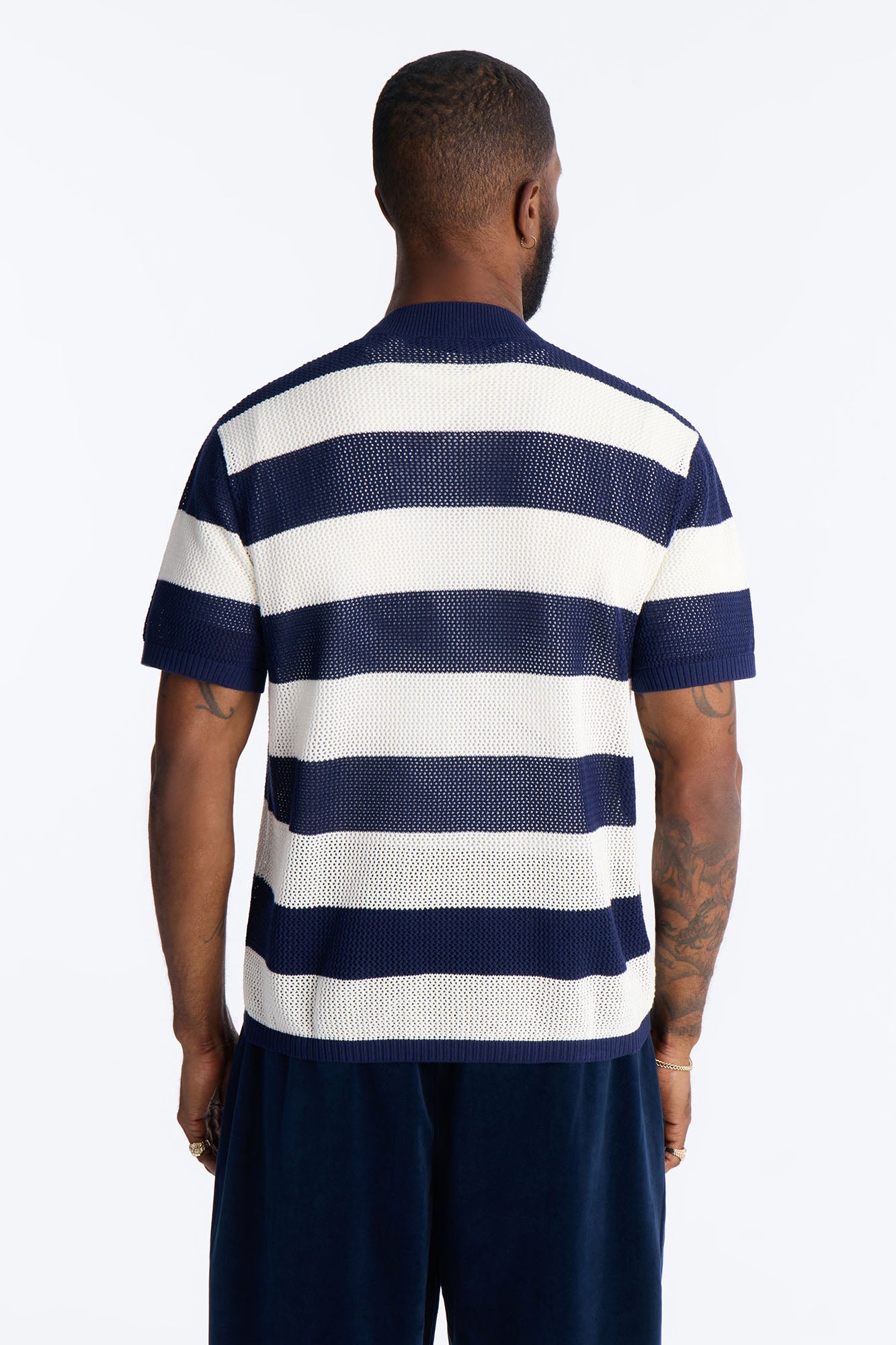 Short Sleeve Striped Crotchet Jersey - Navy Fashion Nova