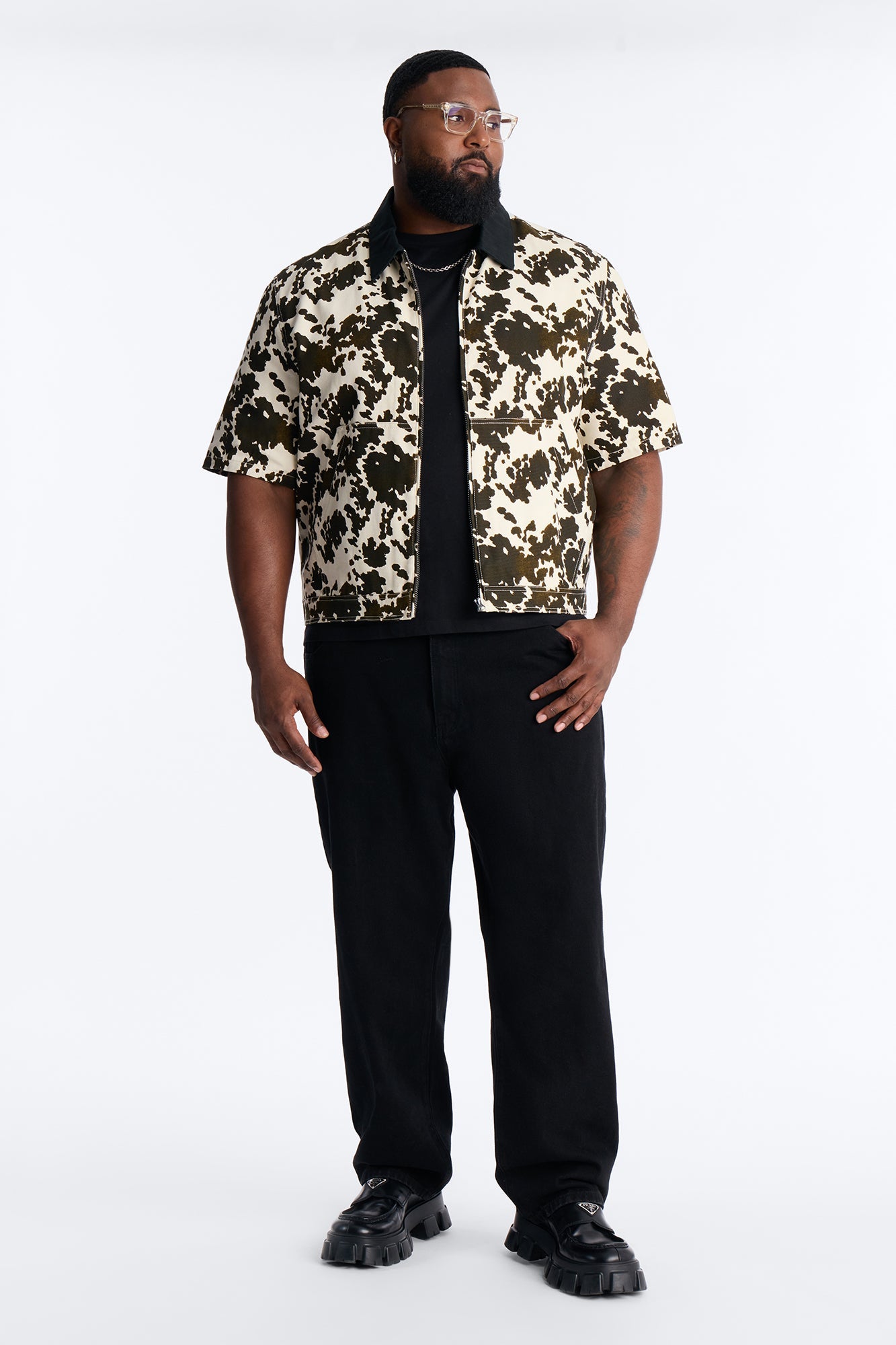 Cropped Roxbury Contrast Collar Shirt - White/combo Fashion Nova