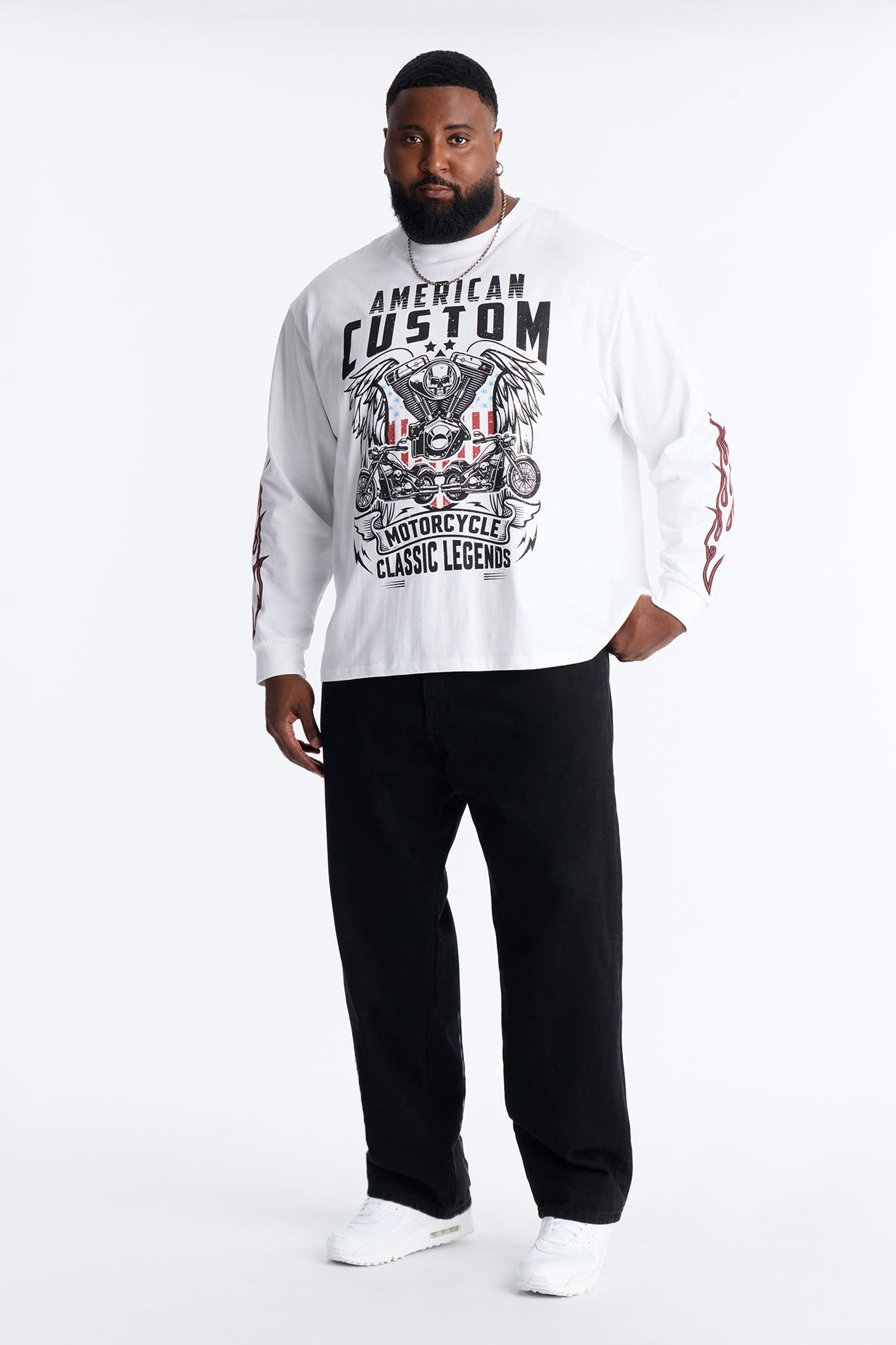 American Custom Motorcycle Oversized Long Sleeve Tee - White Fashion Nova