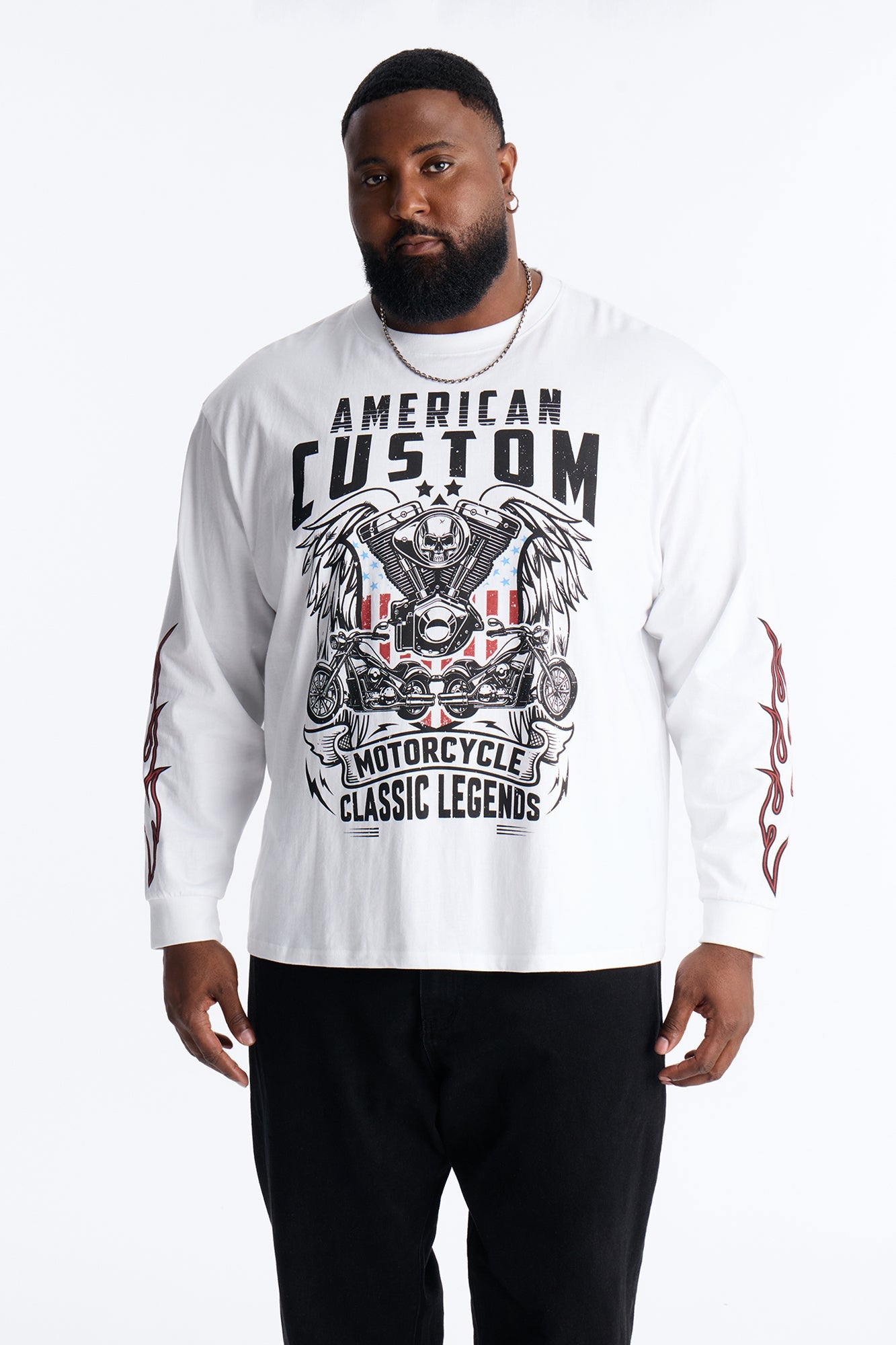 American Custom Motorcycle Oversized Long Sleeve Tee - White Fashion Nova