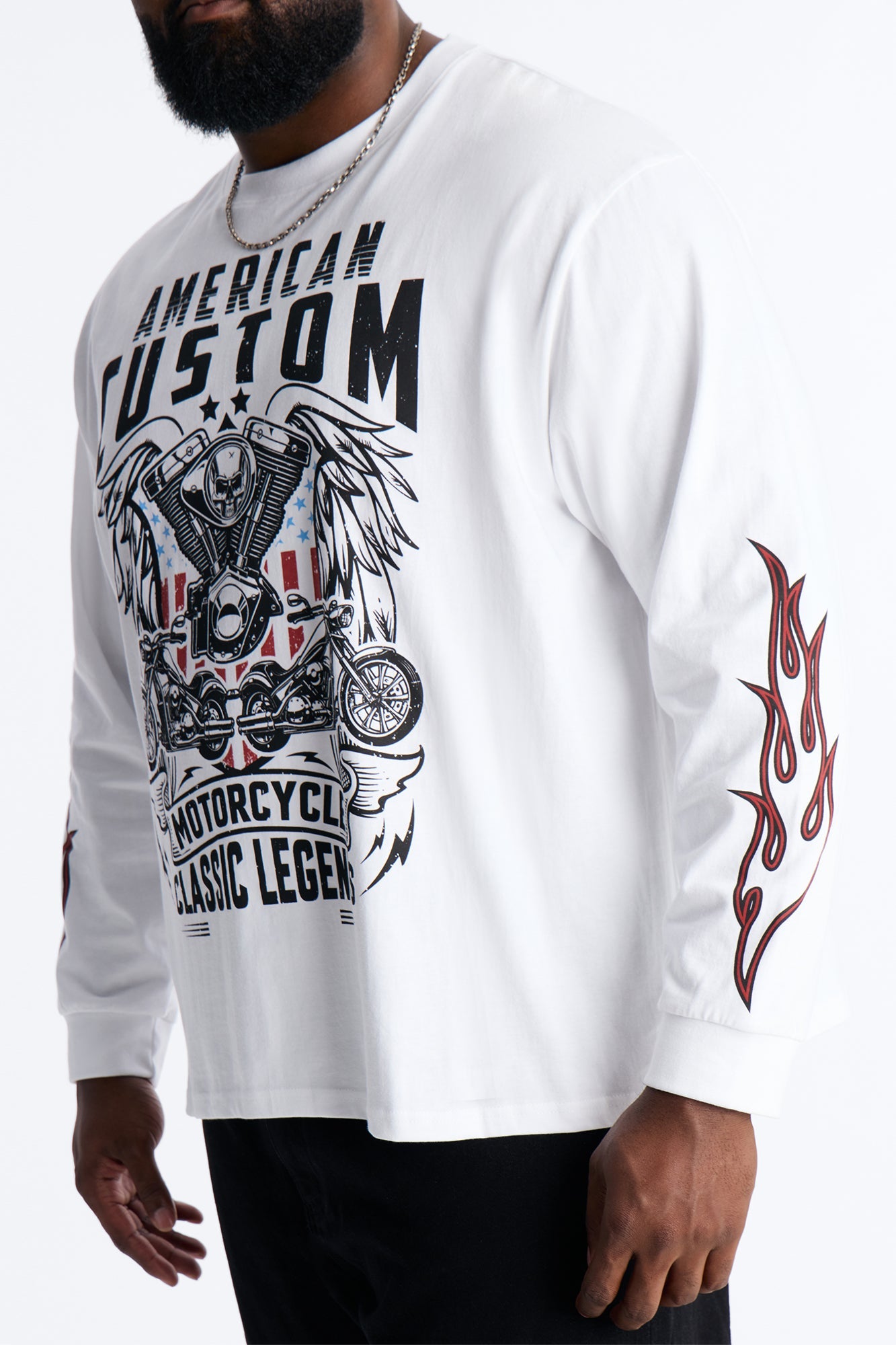 American Custom Motorcycle Oversized Long Sleeve Tee - White Fashion Nova