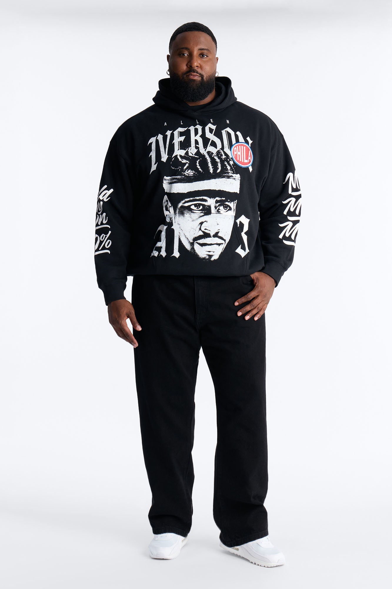Allen Iverson MVP Embroidery Patch Oversized Hoodie - Black Fashion Nova