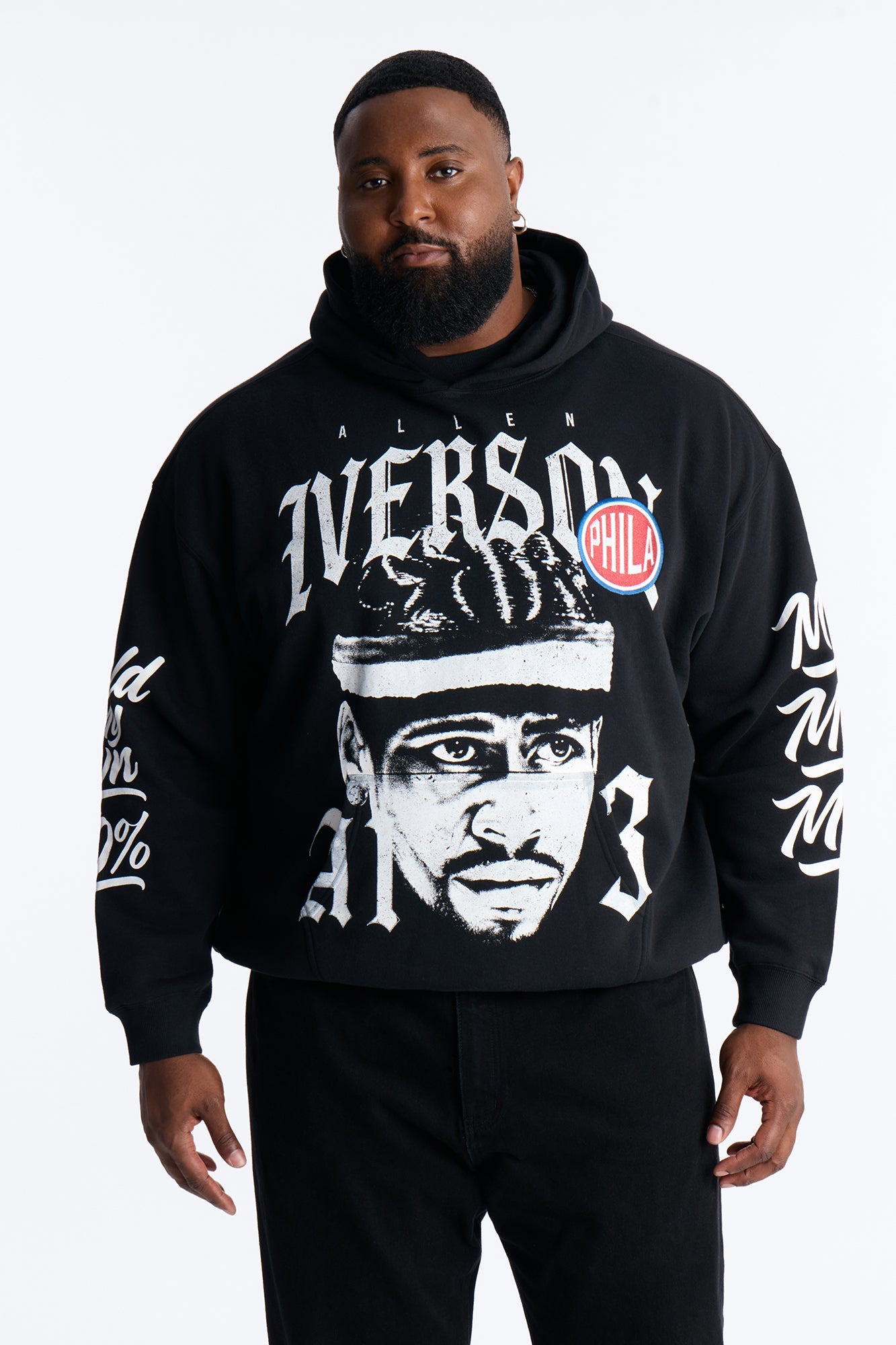 Allen Iverson MVP Embroidery Patch Oversized Hoodie - Black Fashion Nova