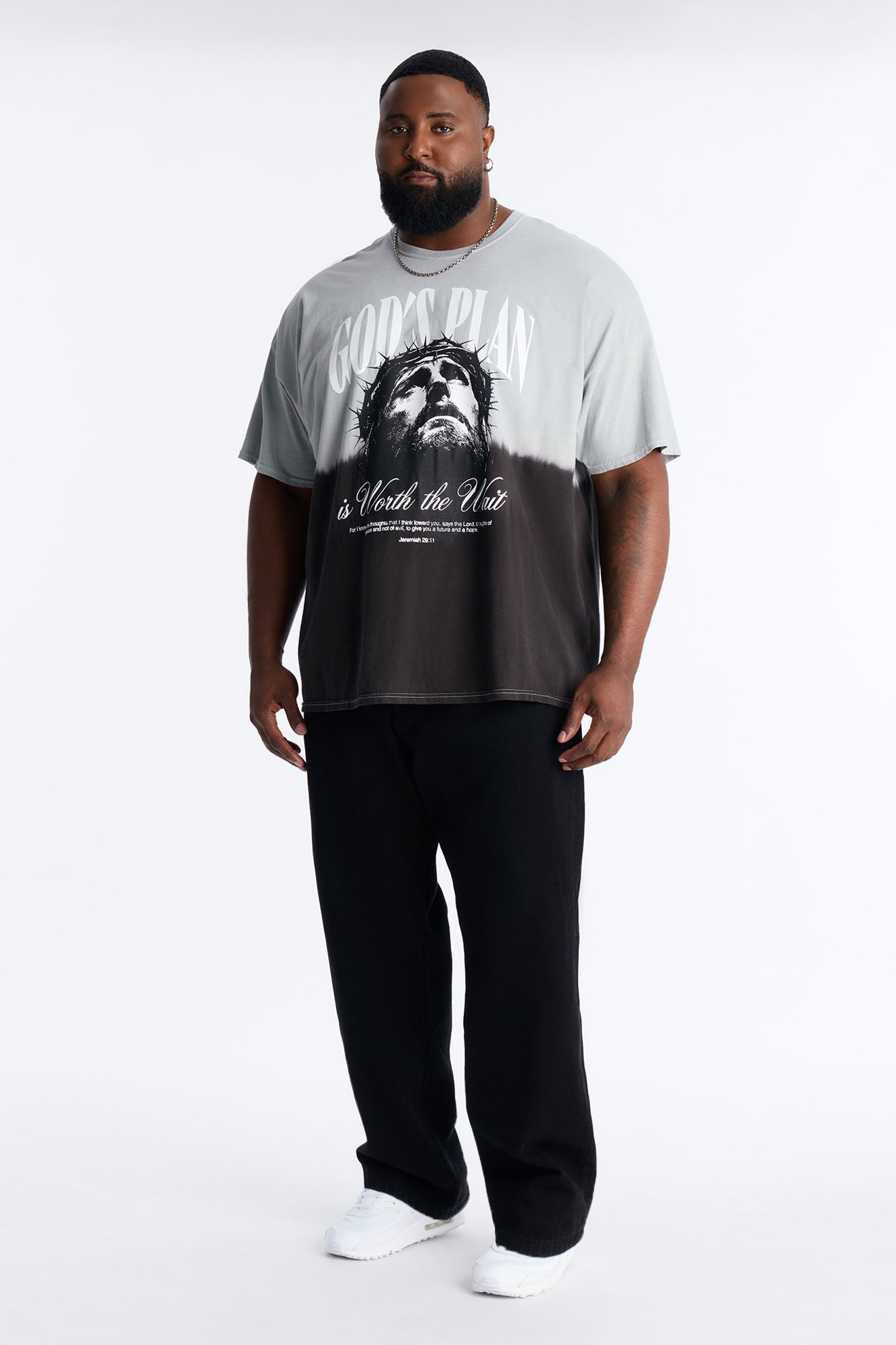 God's Plan Dip-Dye Graphic Short Sleeve Tee - Grey/Black Fashion Nova