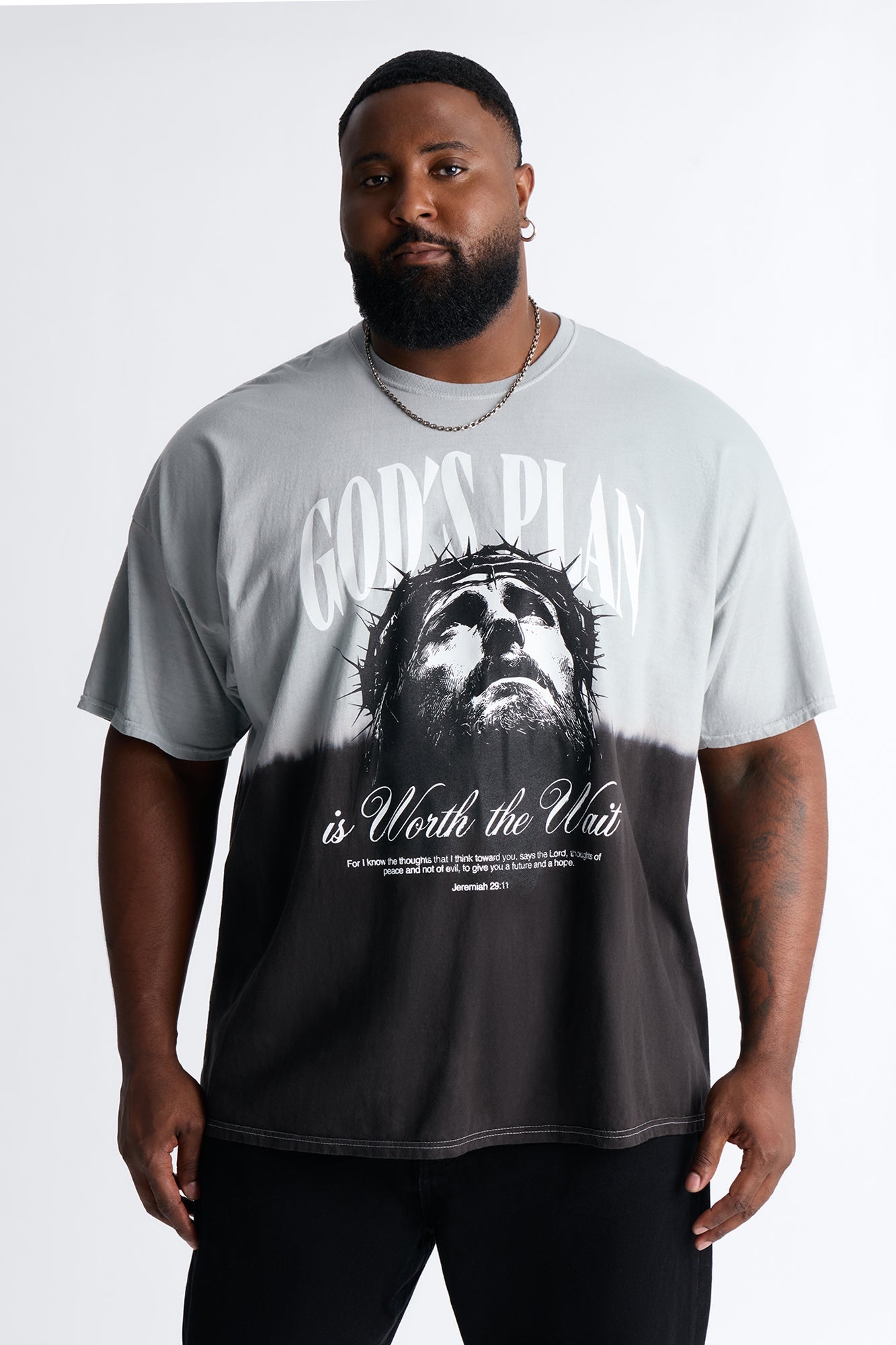 God's Plan Dip-Dye Graphic Short Sleeve Tee - Grey/Black Fashion Nova