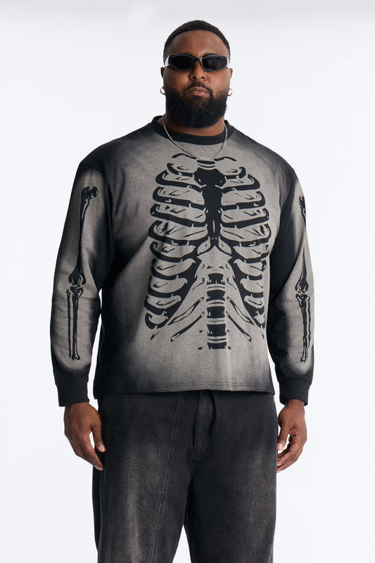 Skeleton Oversized Long Sleeve Tee - Black Fashion Nova