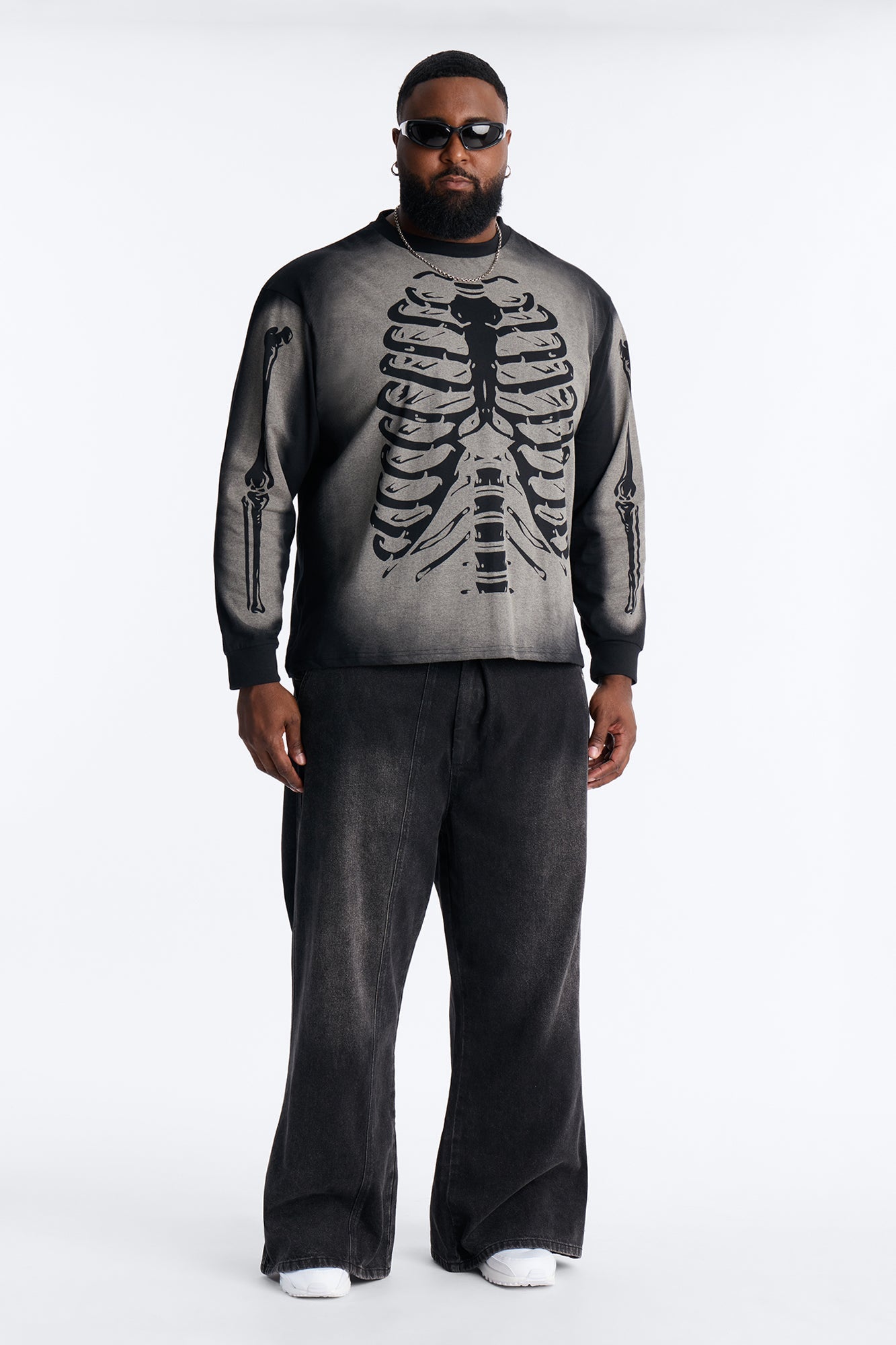 Skeleton Oversized Long Sleeve Tee - Black Fashion Nova