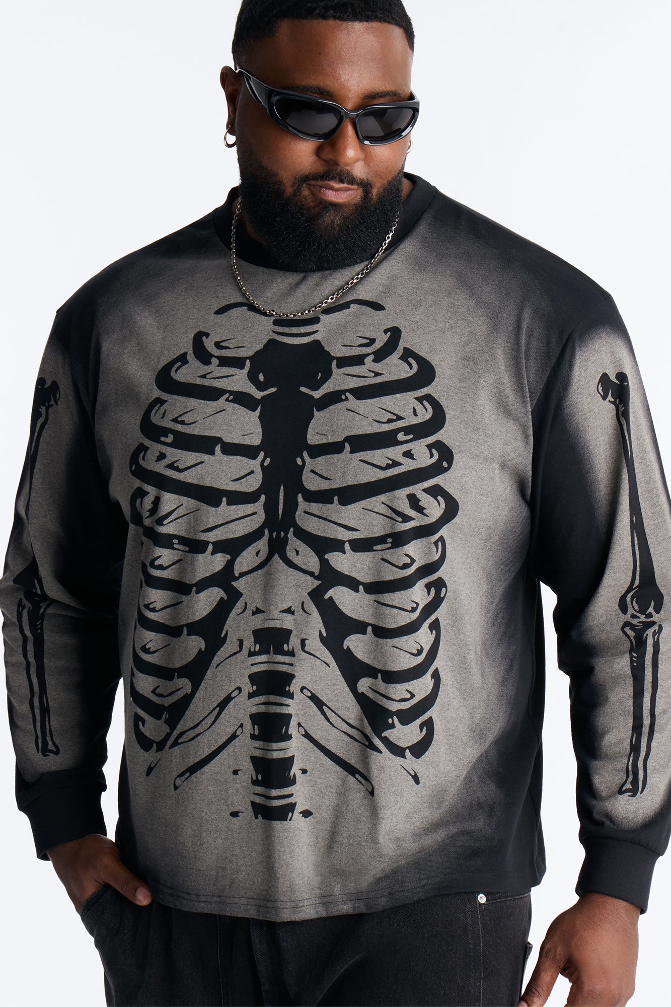 Skeleton Oversized Long Sleeve Tee - Black Fashion Nova