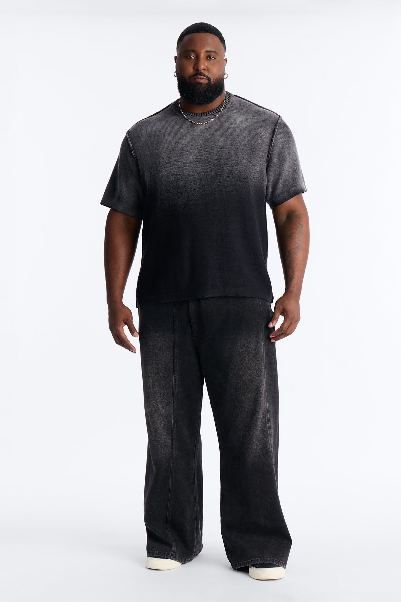 Slouch Ombre Crew Sweater Tee - Black Fashion Nova
