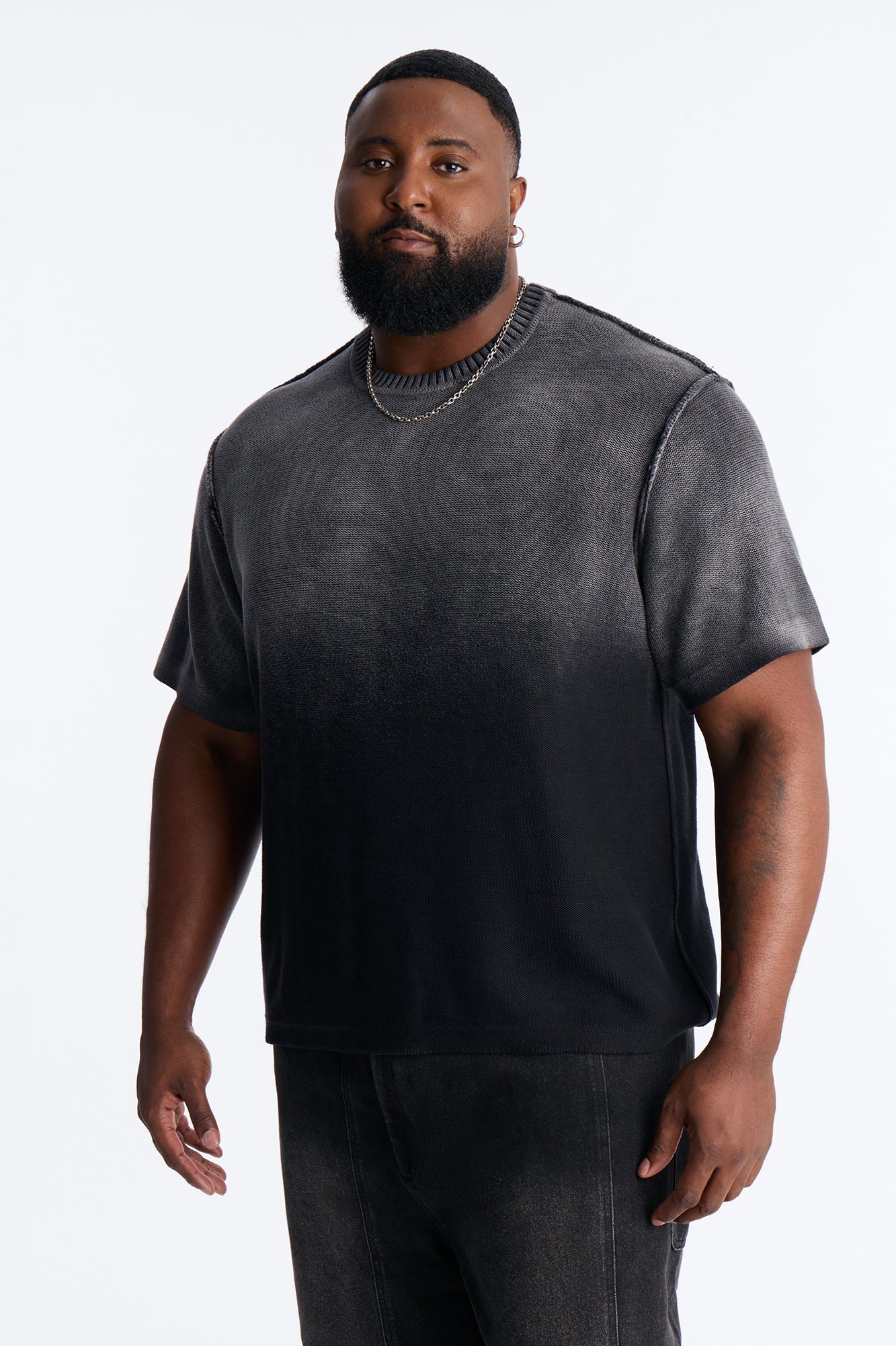Slouch Ombre Crew Sweater Tee - Black Fashion Nova