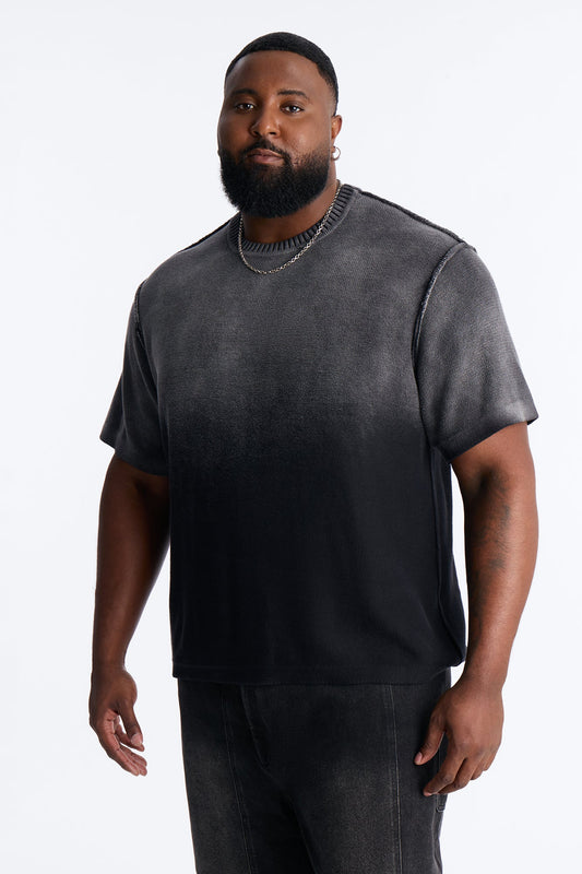 Slouch Ombre Crew Sweater Tee - Black Fashion Nova