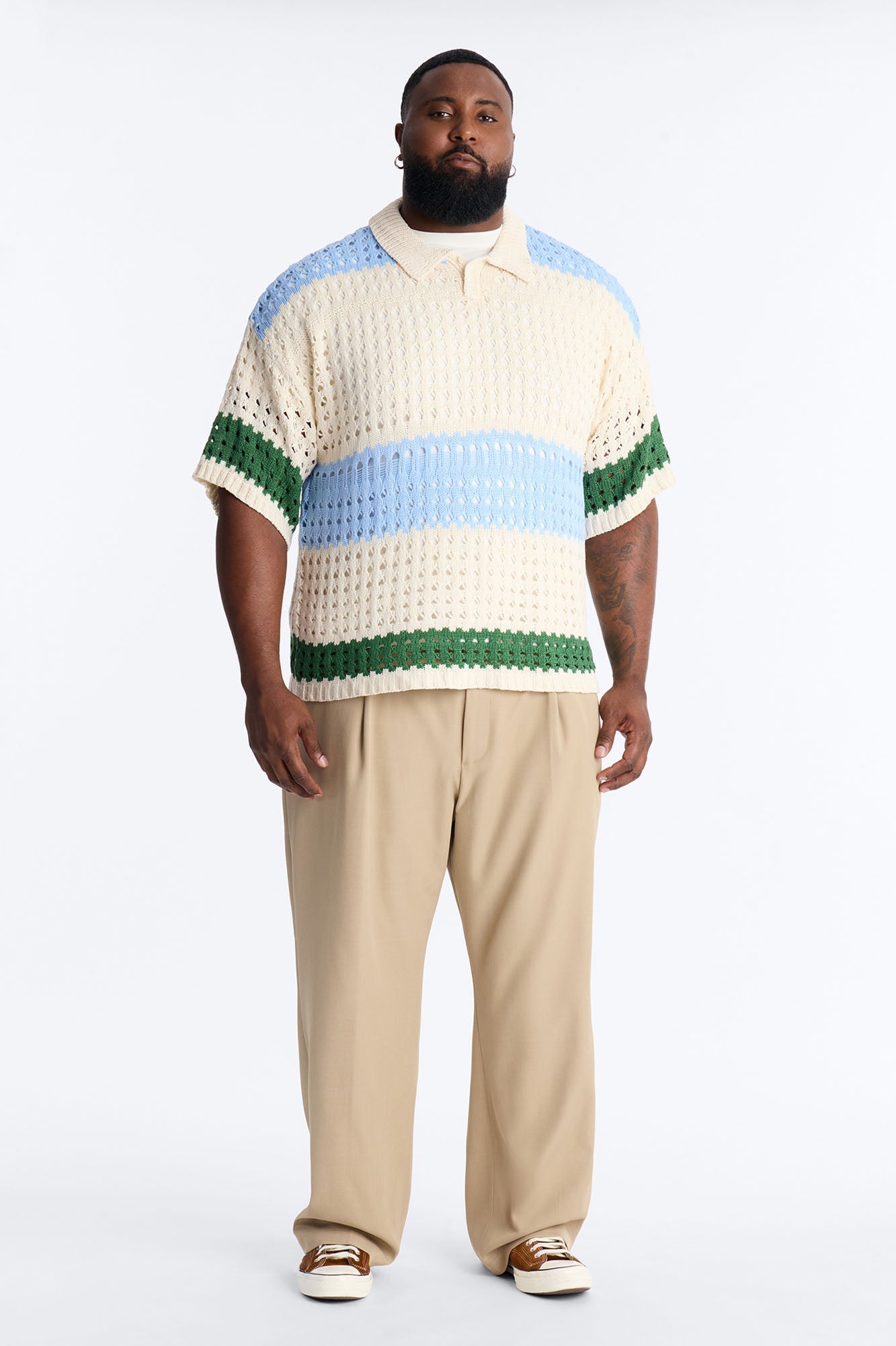 Weathered Stripe Knitted Polo - Light Blue Fashion Nova