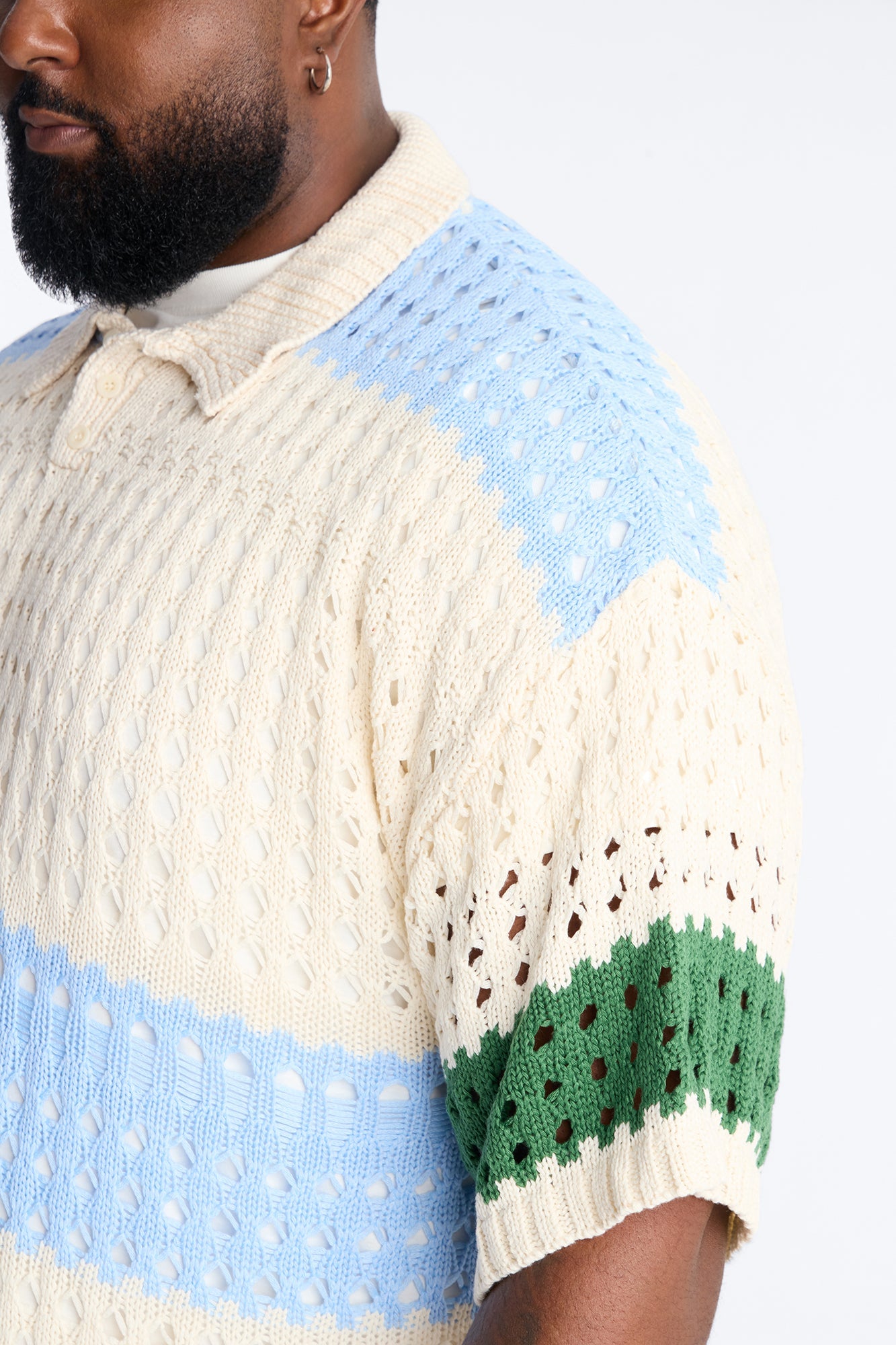 Weathered Stripe Knitted Polo - Light Blue Fashion Nova