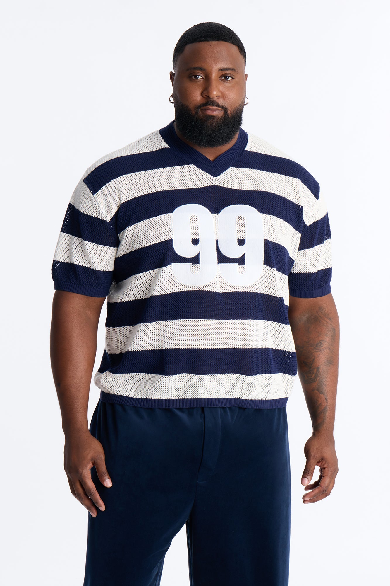 Short Sleeve Striped Crotchet Jersey - Navy Fashion Nova