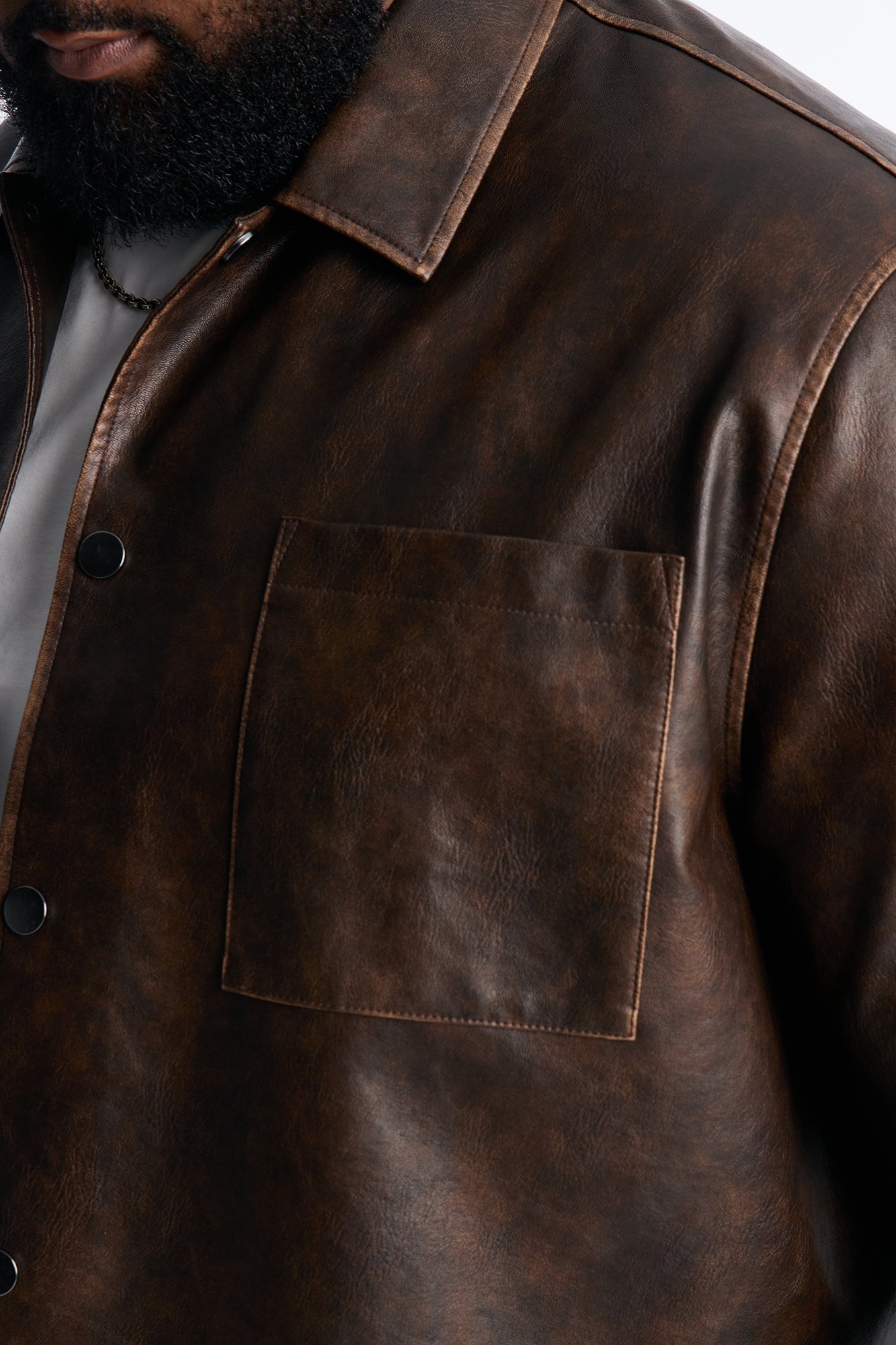 Cropped Relaxed Fordham Front Faux Leather Button Up Shirt - Brown Fashion Nova