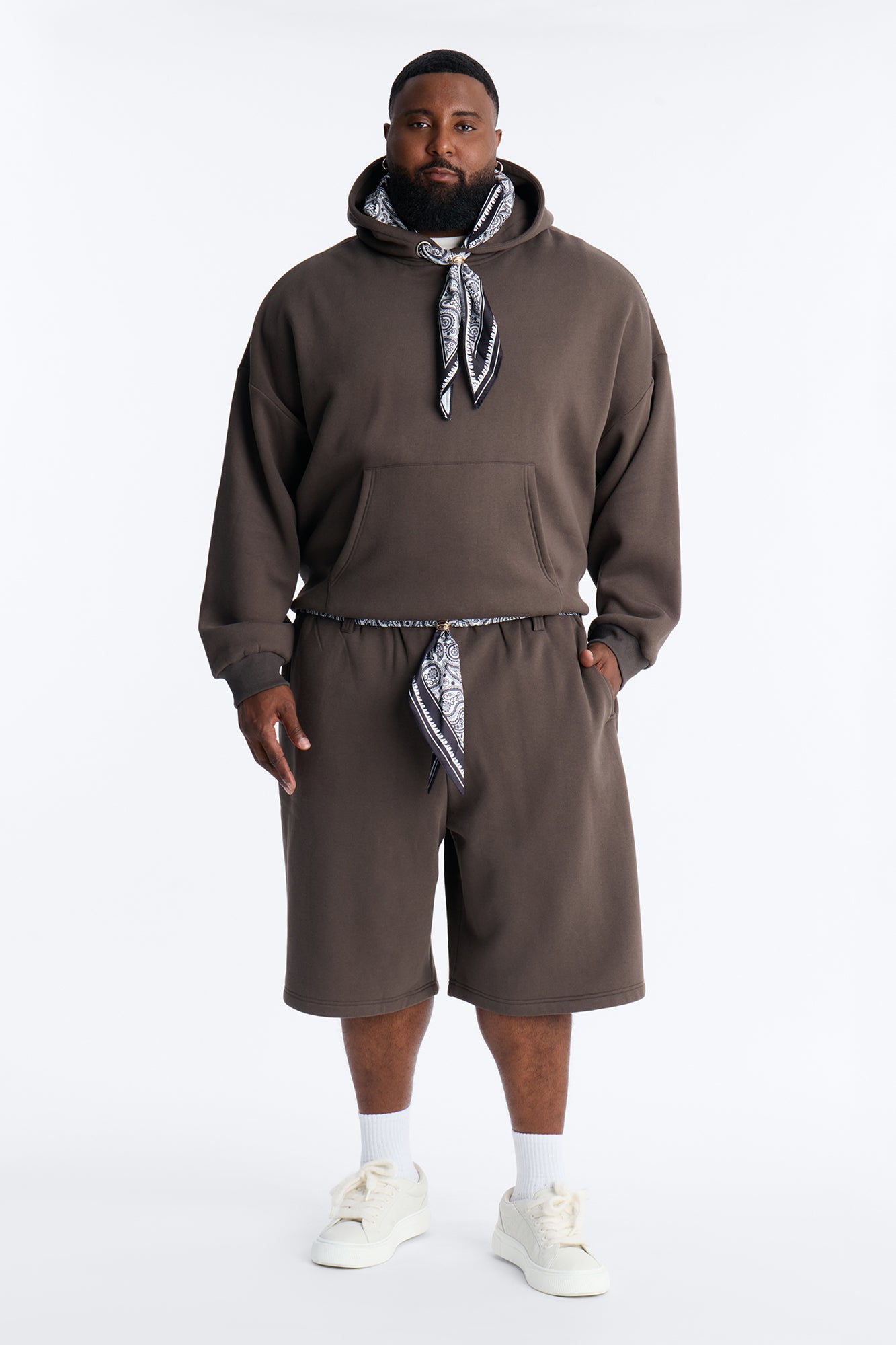 Oversized Bandana Scarf Duo Hoodie - Brown Fashion Nova
