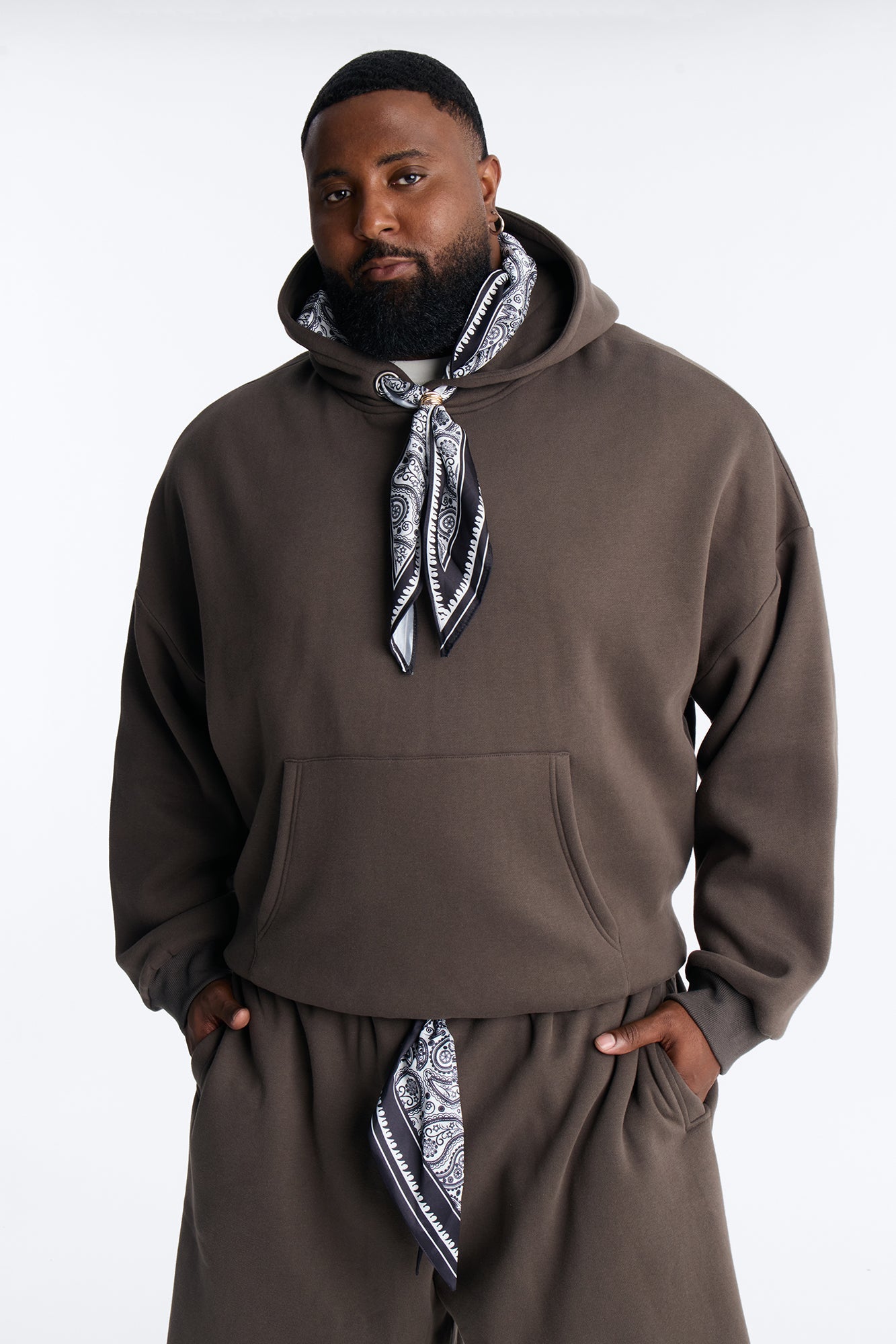 Oversized Bandana Scarf Duo Hoodie - Brown Fashion Nova