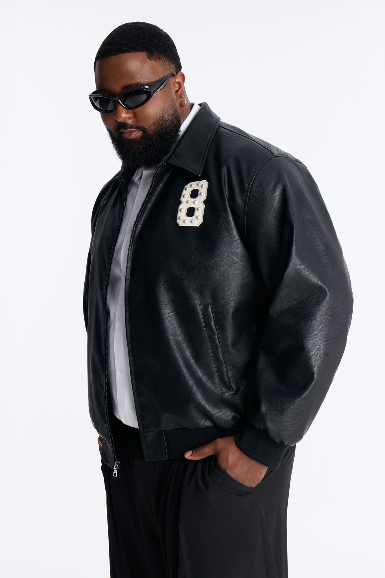 Crimson Blessed Faux Leather Studded Bomber Jacket - Black Fashion Nova